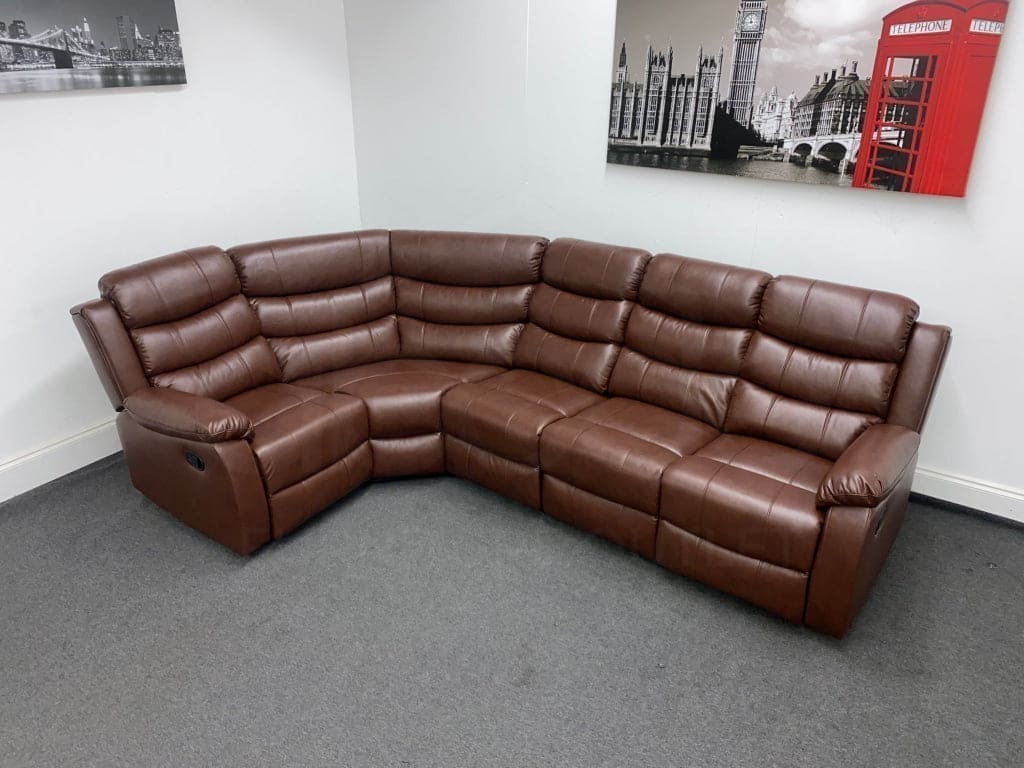 Lando Recliner Brown Leather Corner Sofa (Reversible) - Image 4