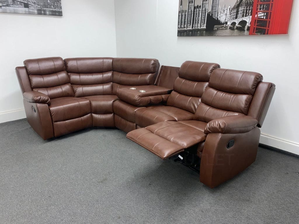 Lando Recliner Brown Leather Corner Sofa (Reversible) - Image 7