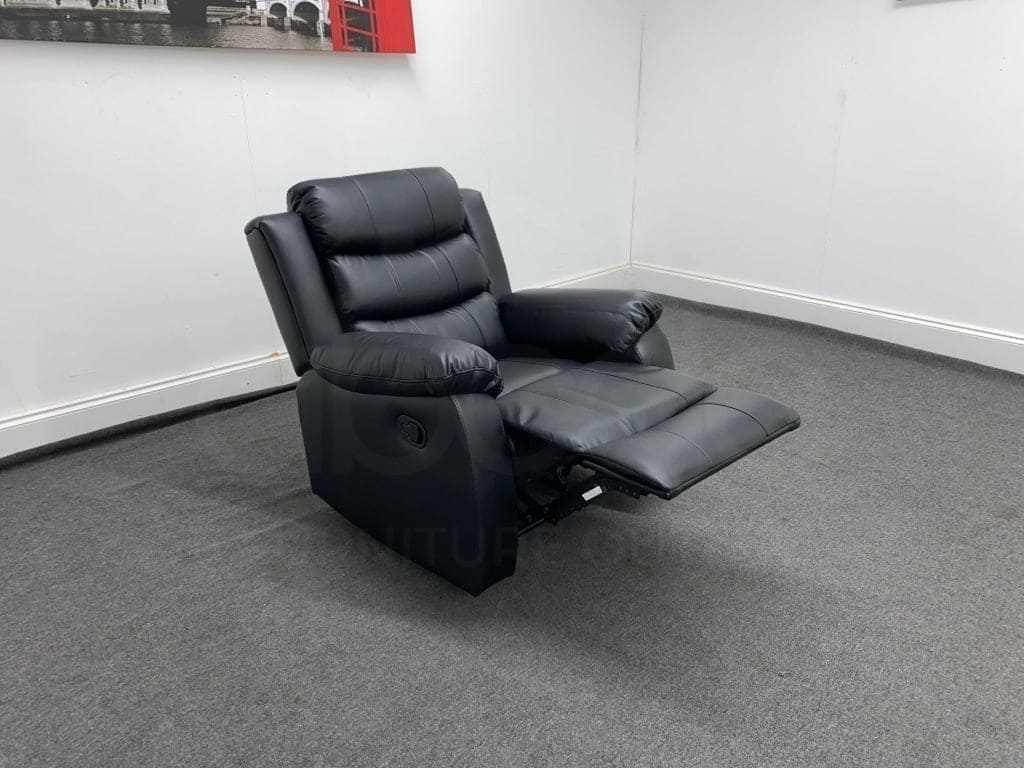 Lando Black Leather Reclining Armchair / 1 Seater Sofa 2 Stage Recline Feature | Couch |
