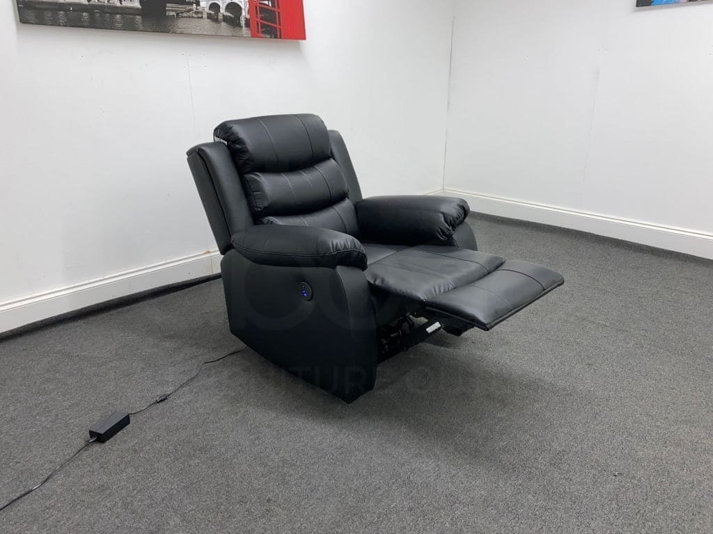 Lando Black Leather Reclining Armchair / 1 Seater Sofa 2 Stage Recline Feature | Couch | - Image 2