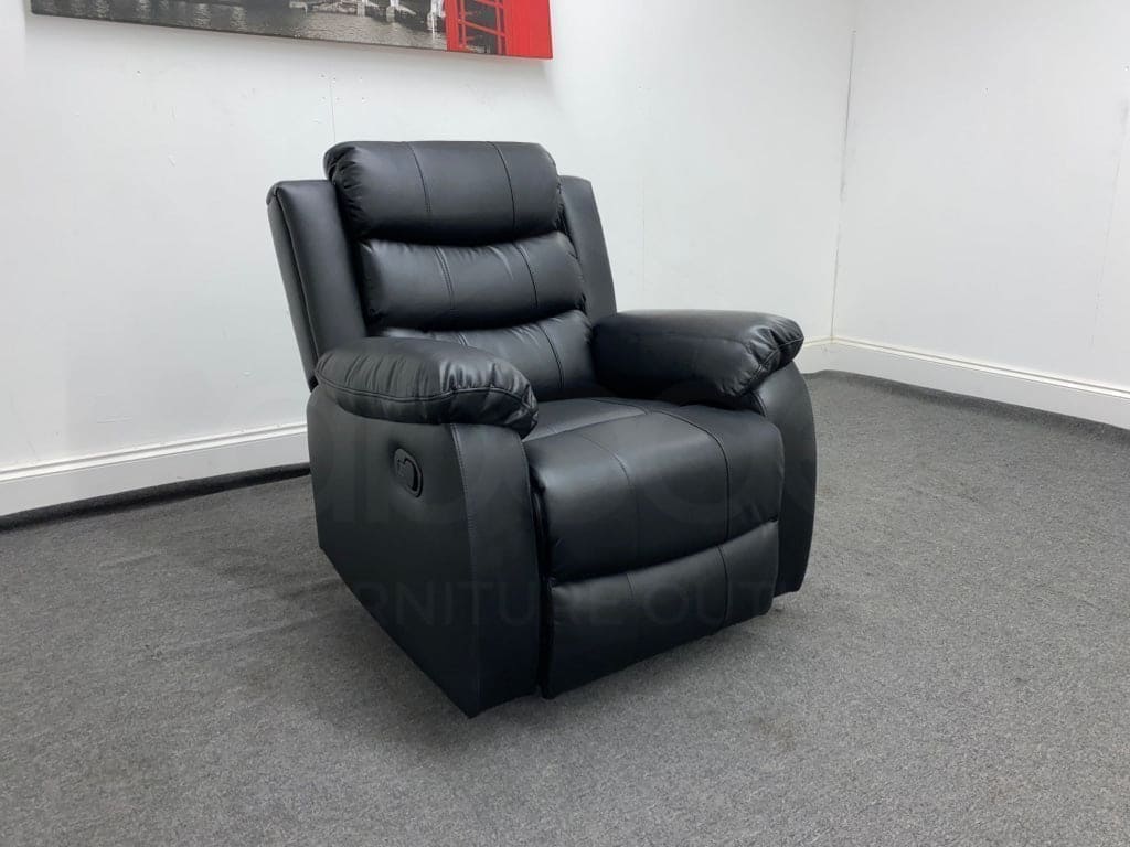 Lando Black Leather Reclining Armchair / 1 Seater Sofa 2 Stage Recline Feature | Couch | - Image 3