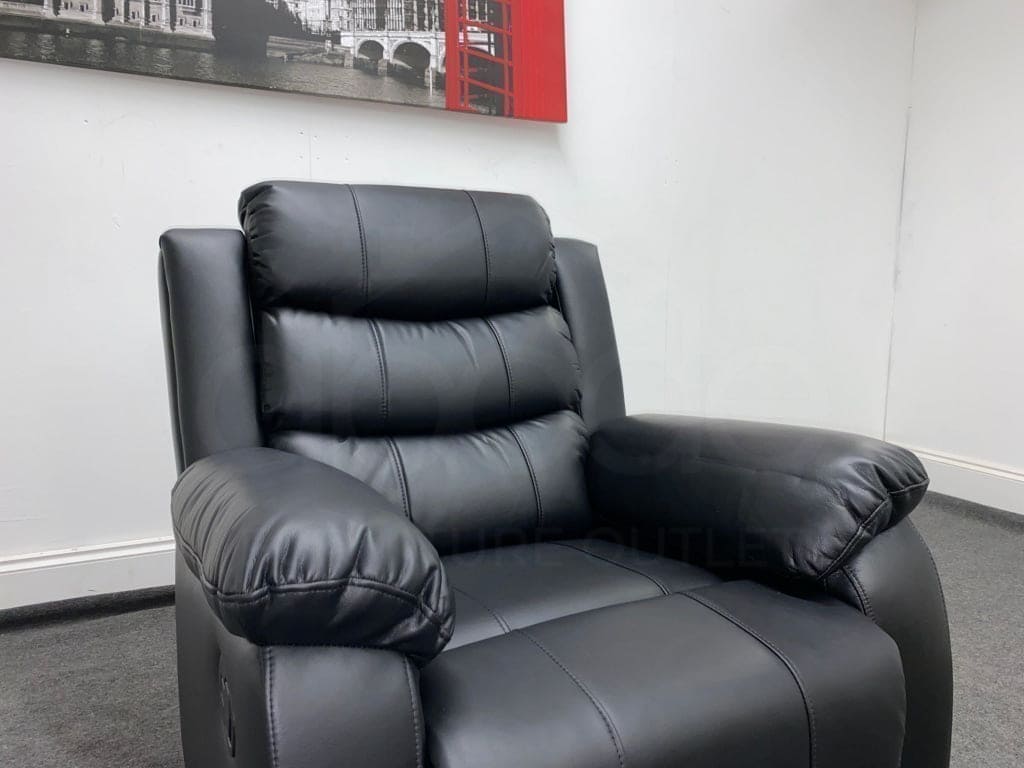 Lando Black Leather Reclining Armchair / 1 Seater Sofa 2 Stage Recline Feature | Couch | - Image 5