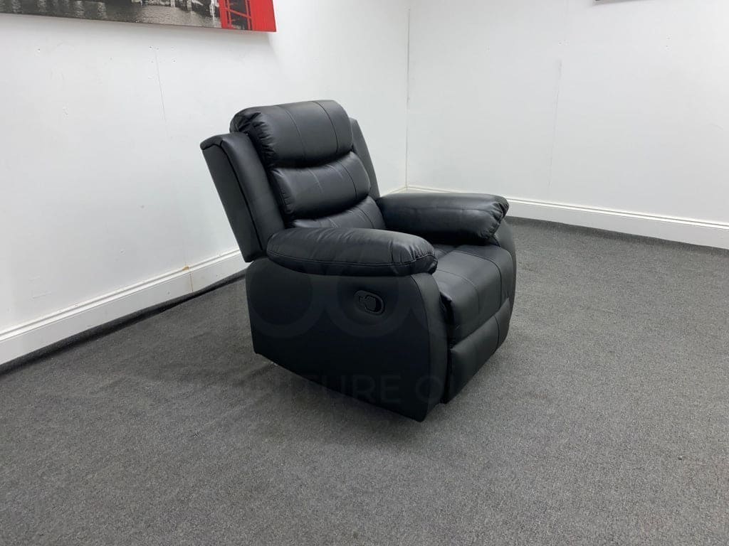 Lando Black Leather Reclining Armchair / 1 Seater Sofa 2 Stage Recline Feature | Couch | - Image 6