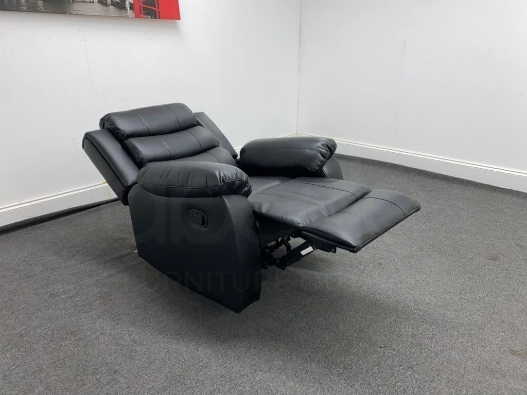 Lando Black Leather Reclining Armchair / 1 Seater Sofa 2 Stage Recline Feature | Couch | - Image 7