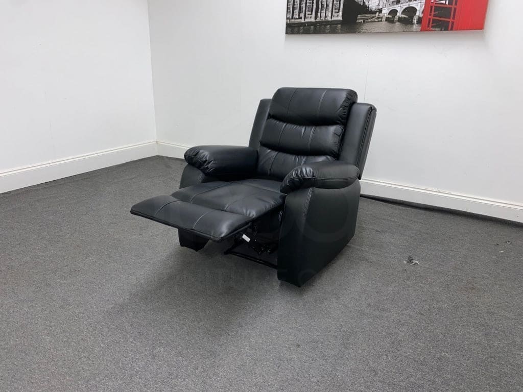 Lando Black Leather Reclining Armchair / 1 Seater Sofa 2 Stage Recline Feature | Couch | - Image 8