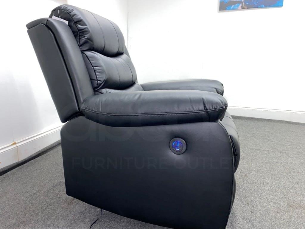 Lando Black Leather Reclining Armchair / 1 Seater Sofa 2 Stage Recline Feature | Couch | - Image 9