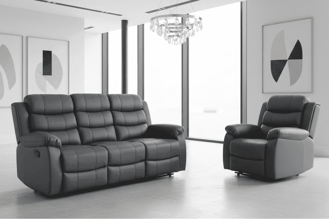 Lando Recliner Grey Leather 3 + 1 Seater Sofa Set | Couch |