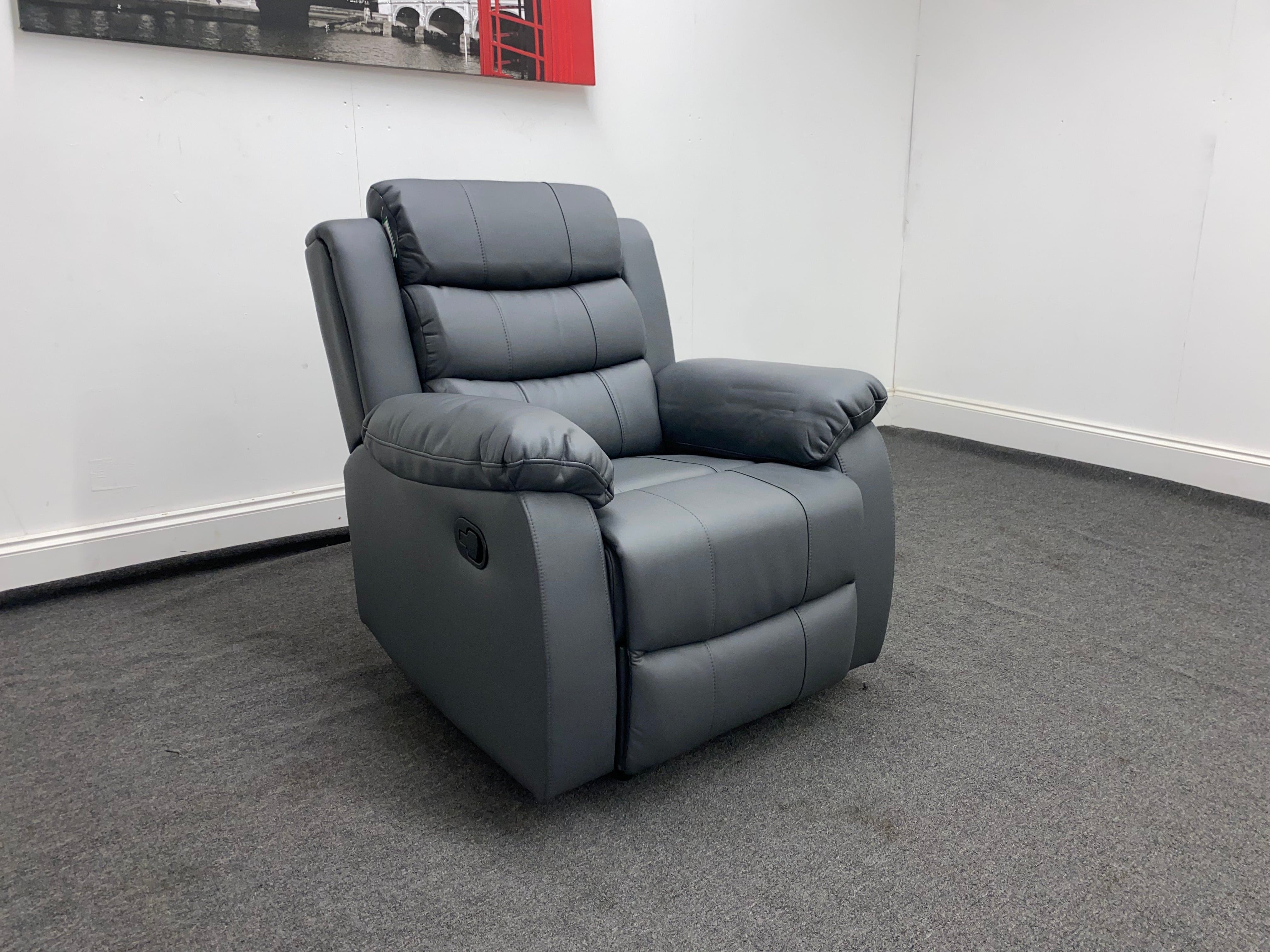 Lando Recliner Grey Leather 3 + 1 Seater Sofa Set | Couch | - Image 9