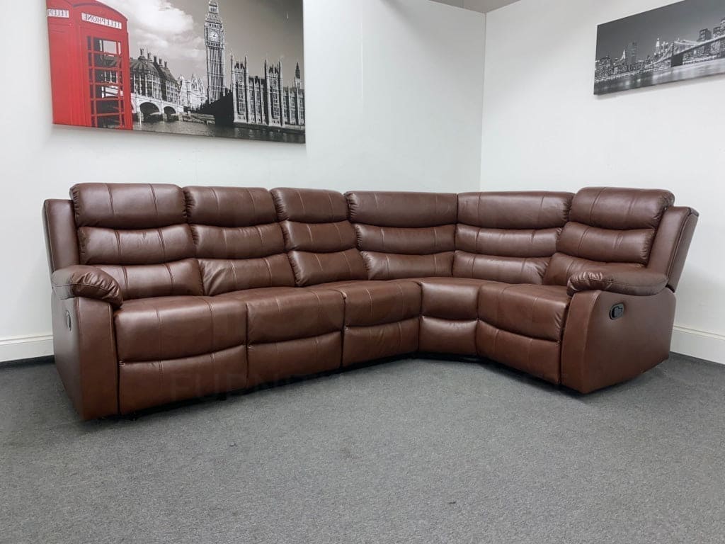 Lando Brown Leather Reversible Recliner Corner Sofa With Fold Down Drinks Tray Table - Image 2
