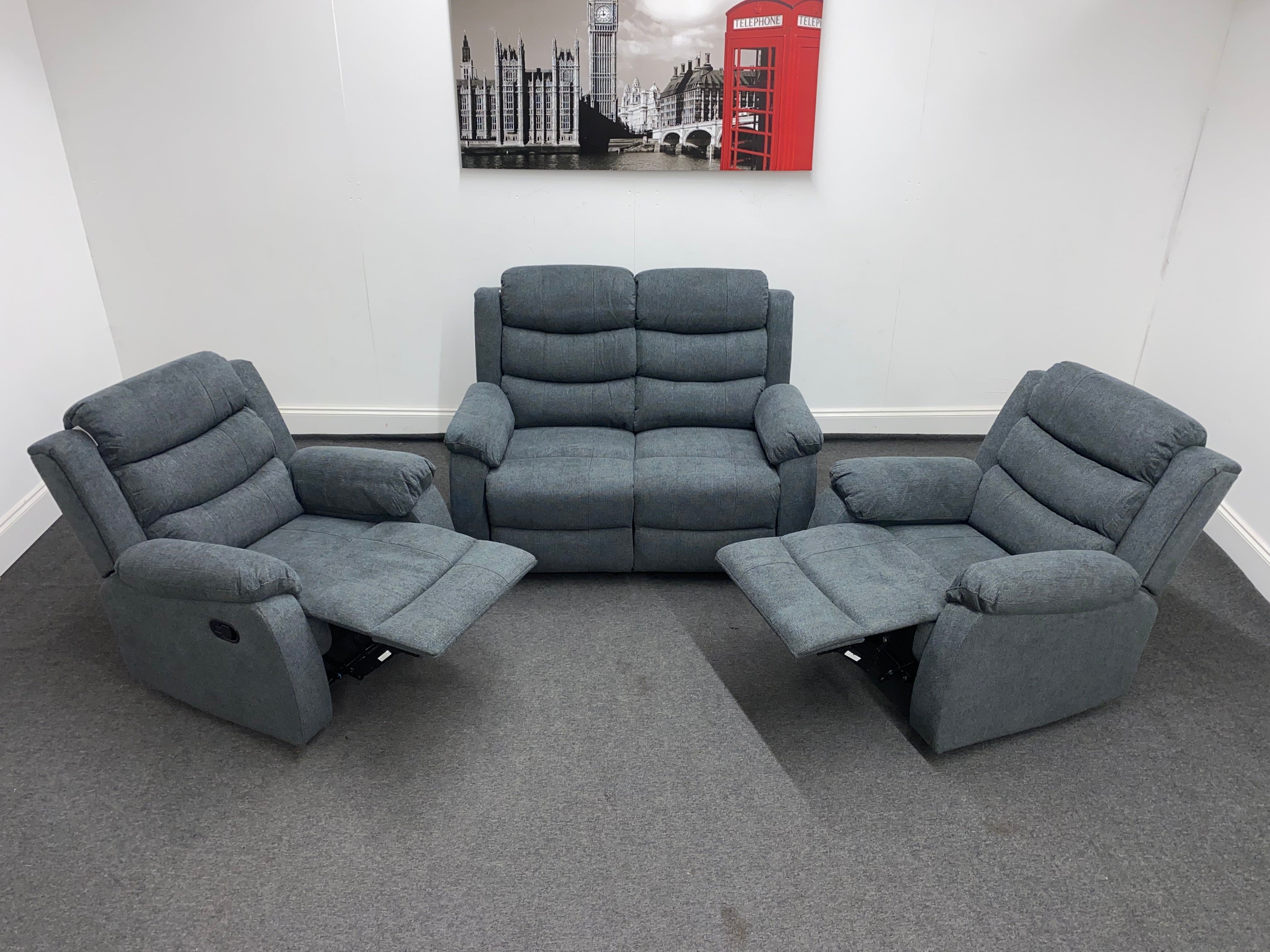 ‘Lewson’ Charcoal Grey Fabric Recliner 2 + 1 + 1 Seater Sofa + Armchair Sofa Suite Set | Couch | - Image 8