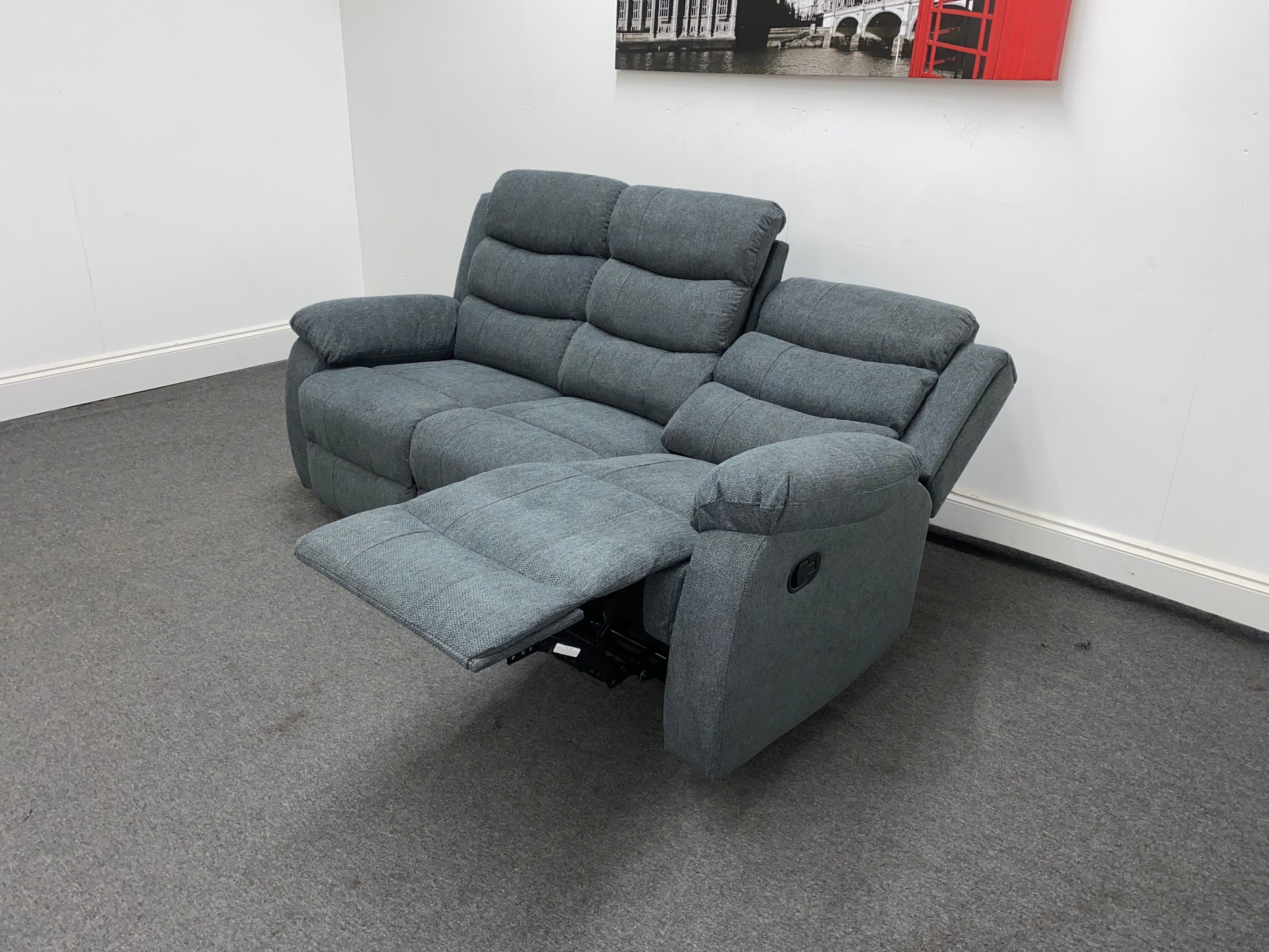 ‘Lewson’ Charcoal Grey Fabric Recliner 3 Seater + 2 Seater Sofa Set + Drinks Tray Table | Couch | - Image 12