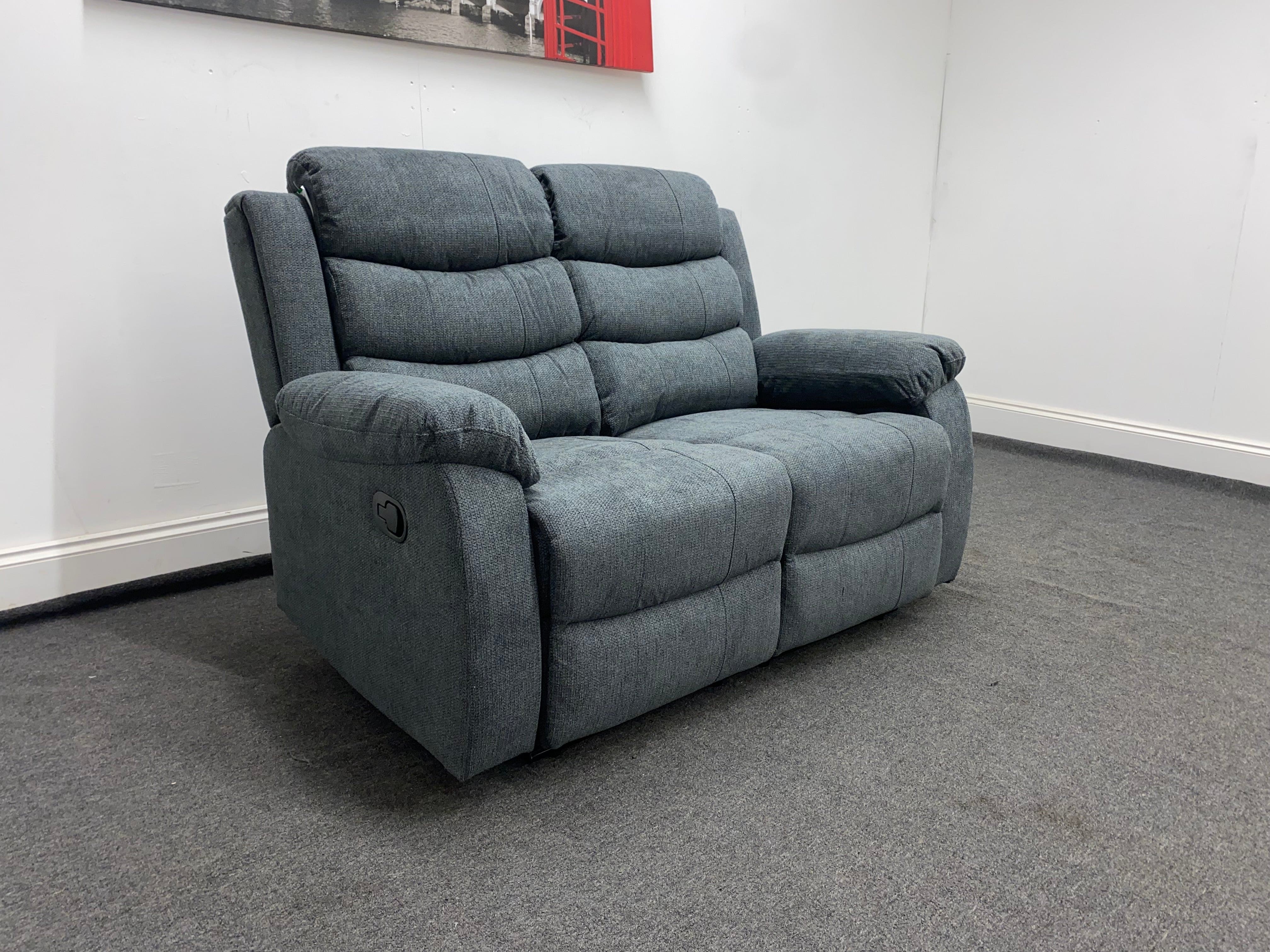 ‘Lewson’ Charcoal Grey Fabric Recliner 3 Seater + 2 Seater Sofa Set + Drinks Tray Table | Couch | - Image 8