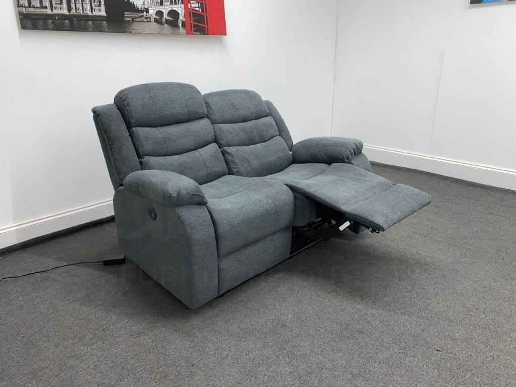 LIMITED TIME OFFER - "Lewson" Electric / Power Reclining Charcoal Grey Fabric Sofa Set - USB Charging & Drinks Tray Table Plus High Seating & Backrest Position | Couch | - Image 4