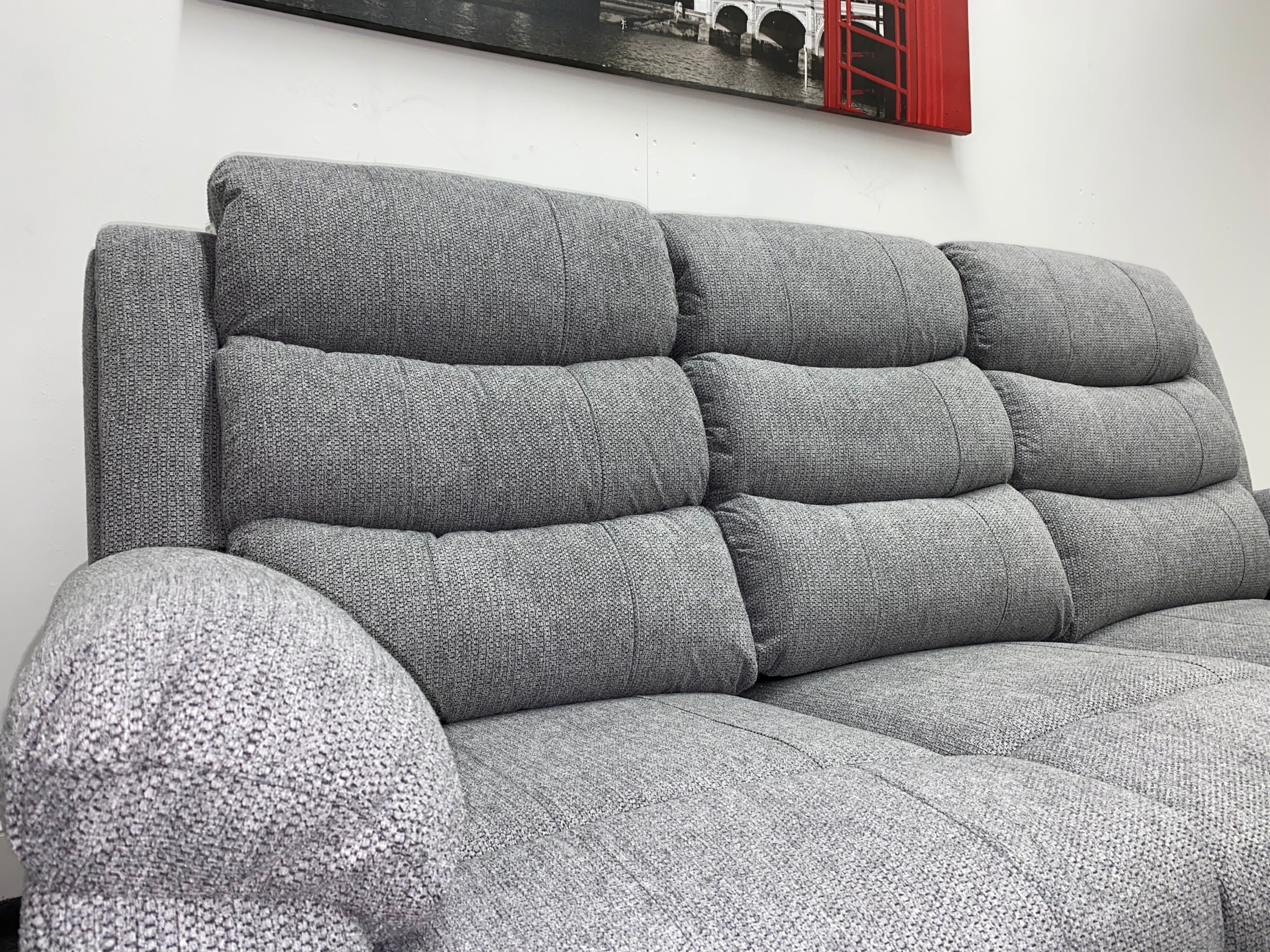 ‘Lewson’ Grey Fleck Fabric Recliner 3 + 1 + 1 Seater with Drinks Tray Table | Couch - Image 11