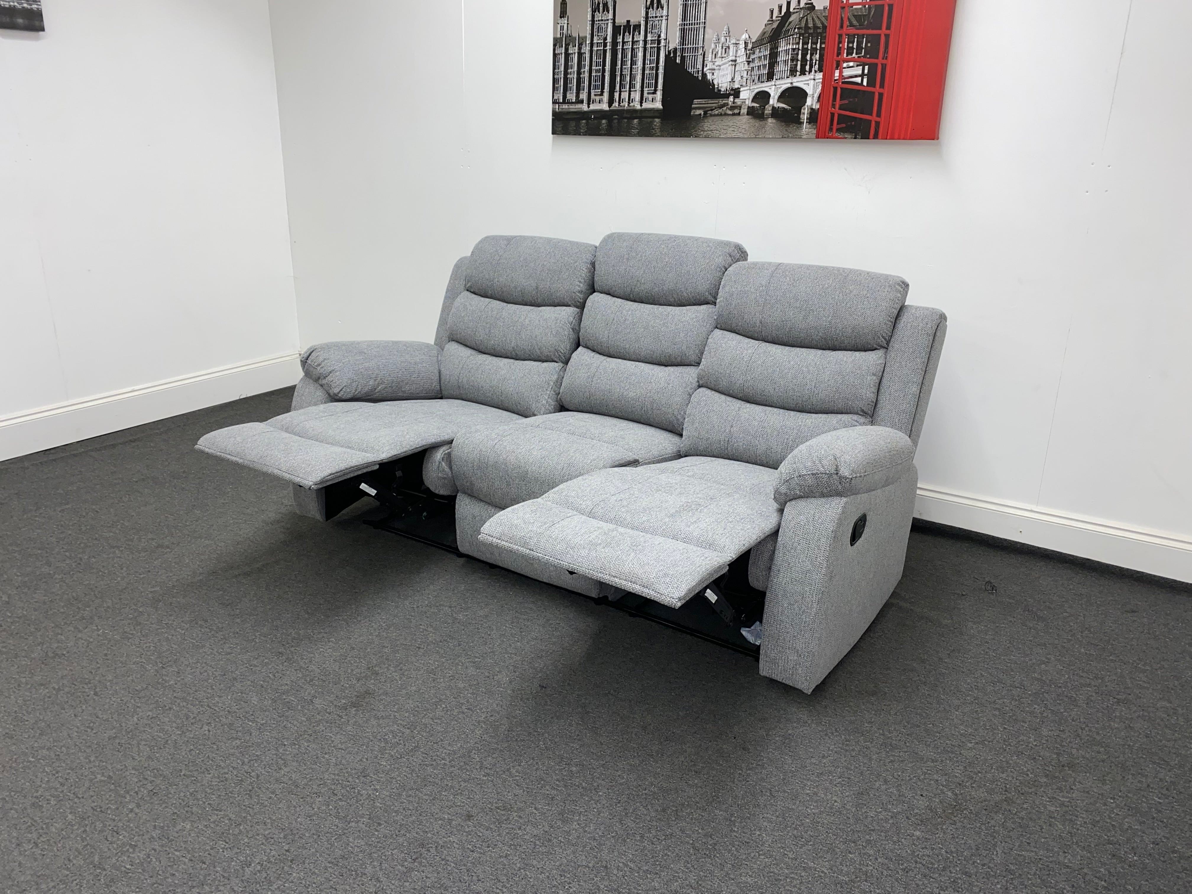 ‘Lewson’ Grey Fleck Fabric Recliner 3 + 1 + 1 Seater with Drinks Tray Table | Couch - Image 13