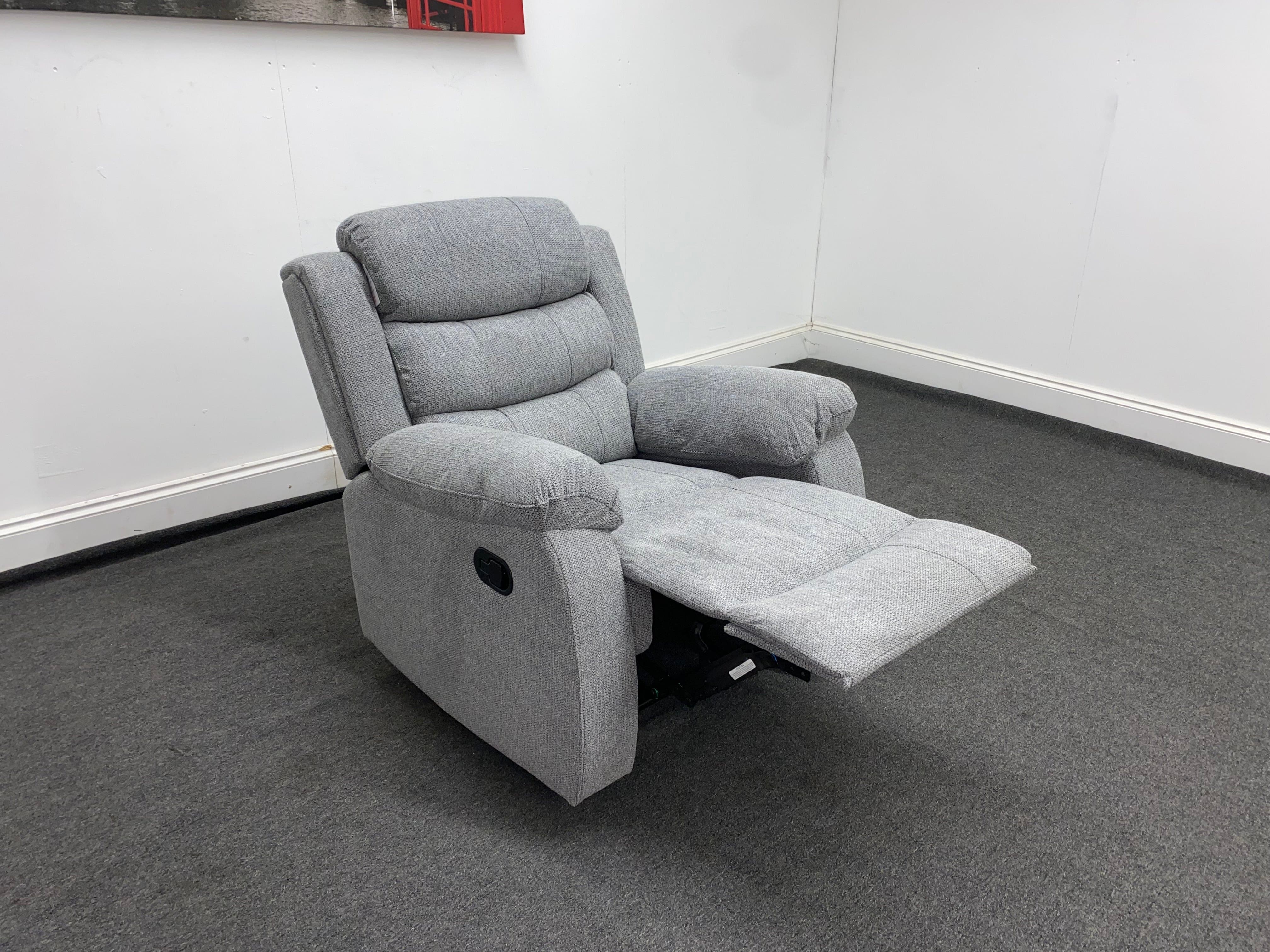 ‘Lewson’ Grey Fleck Fabric Recliner 3 + 1 + 1 Seater with Drinks Tray Table | Couch - Image 15
