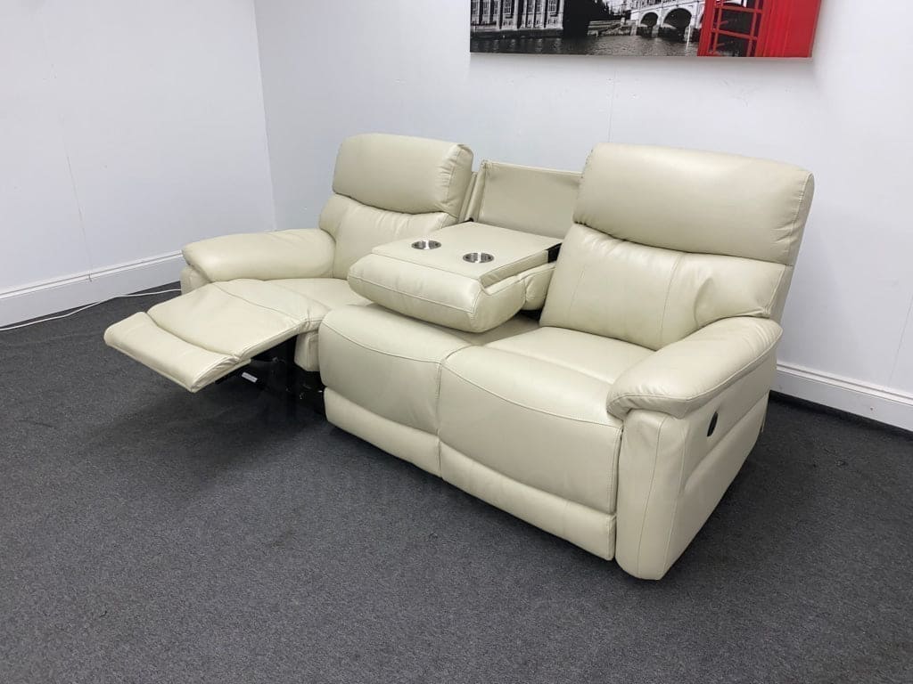 Ivory / Cream Milano Leather Electric Reclining 3 Seater + 2 Seater Sofa Suite Set | Drop Down Drinks Tray Table | 2 Stage Recline Feature | USB Device Charging Ports | Couch | - Image 3