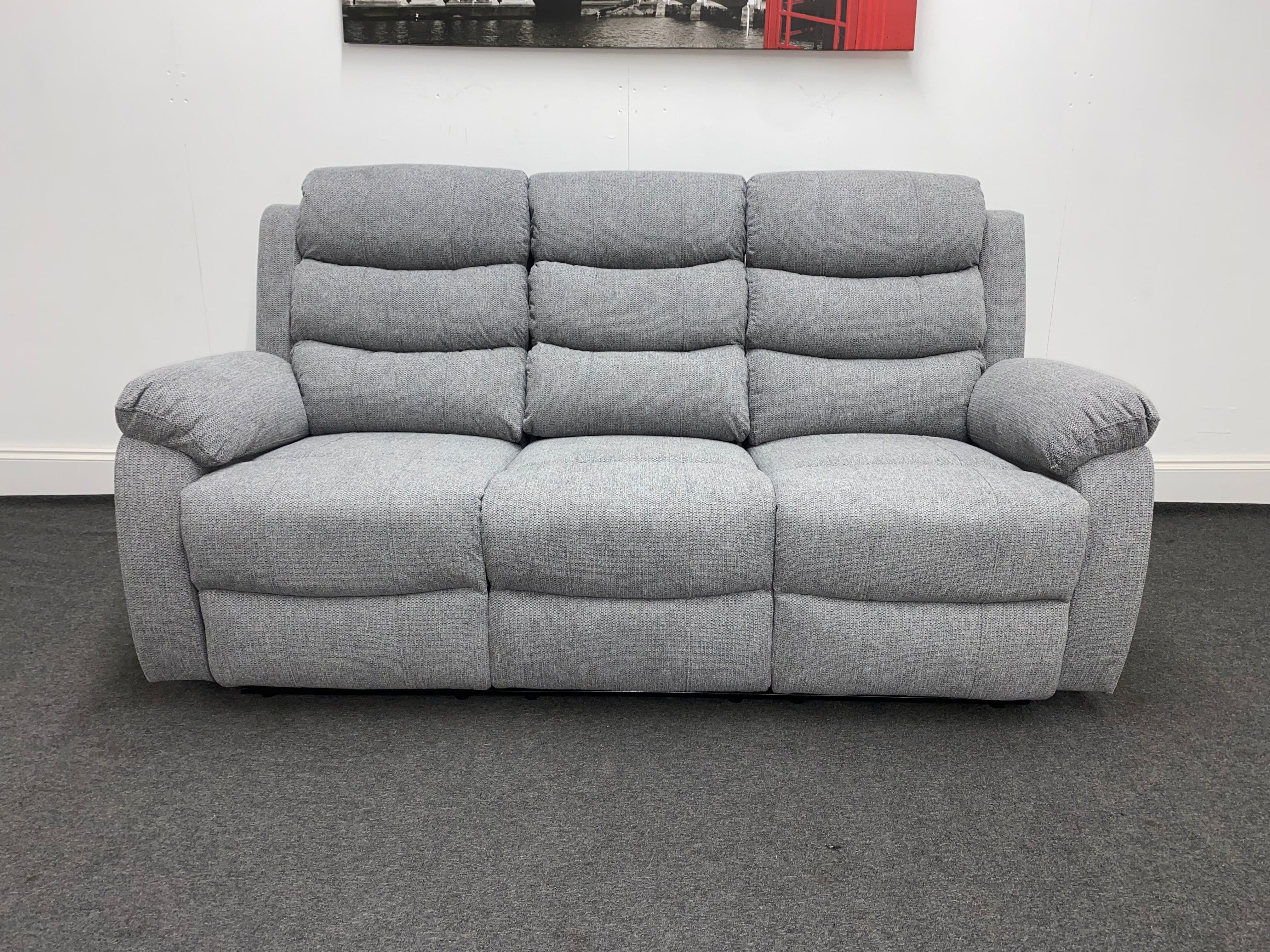 Lewson Grey Fleck Fabric Reclining 3 Seater Sofa With Fold Down Tray Table | Couch - Image 3