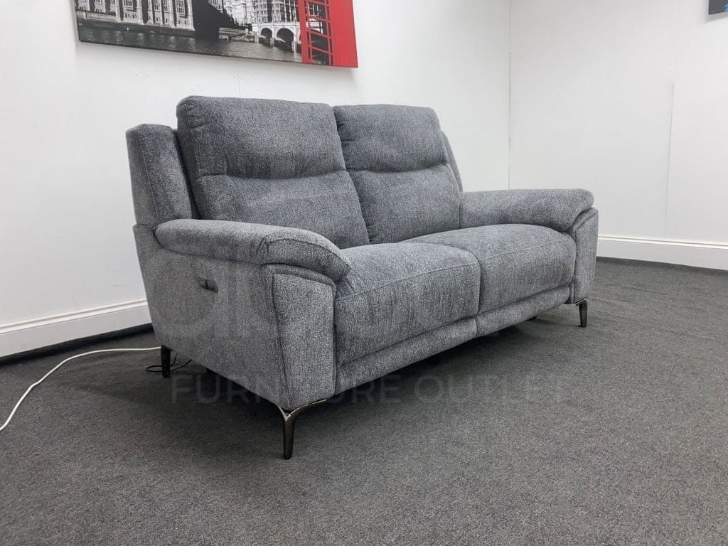 LIMITED TIME OFFER - Charcoal Grey Fabric Electric / Power Reclining  2 Seater Sofa Suite | USB Ports | Space Saving Recliner - Image 2