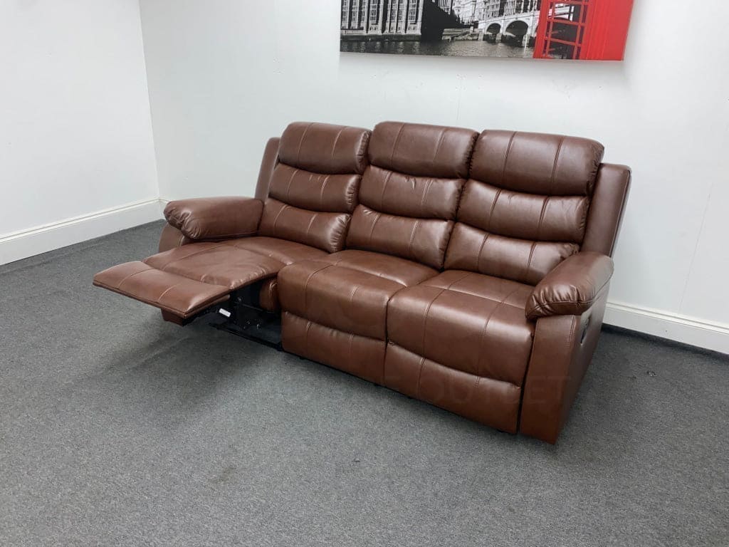 Lando Recliner Brown Leather 3 Seater Sofa - Drinks Tray Table - Image 10