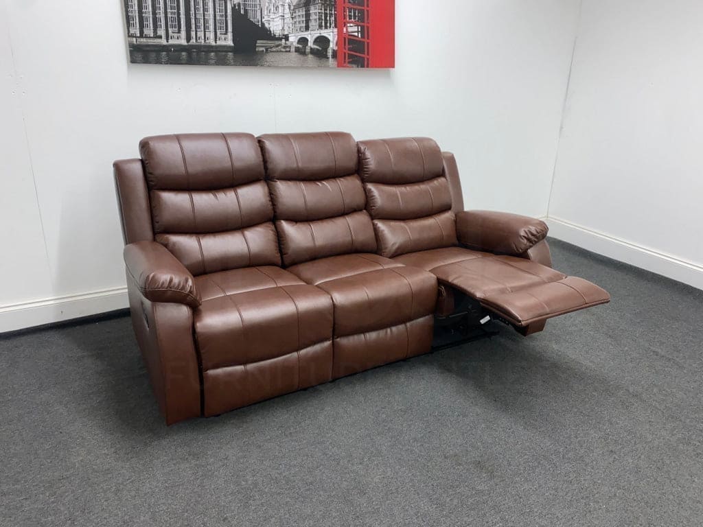 Lando Recliner Brown Leather 3 Seater Sofa - Drinks Tray Table - Image 12