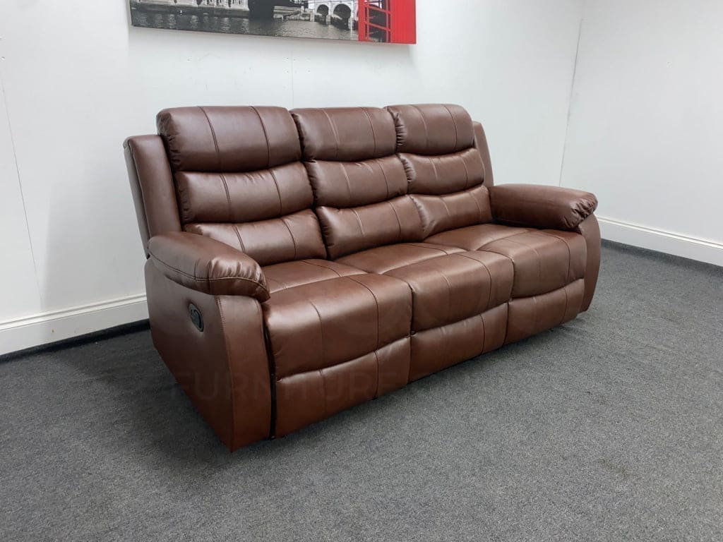 Lando Recliner Brown Leather 3 Seater Sofa - Drinks Tray Table - Image 3