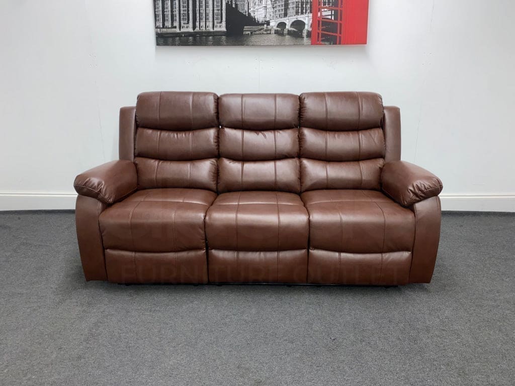 Lando Recliner Brown Leather 3 Seater Sofa - Drinks Tray Table - Image 4