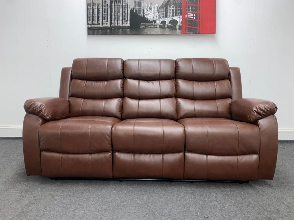 Lando Recliner Brown Leather 3 Seater Sofa - Drinks Tray Table - Image 5