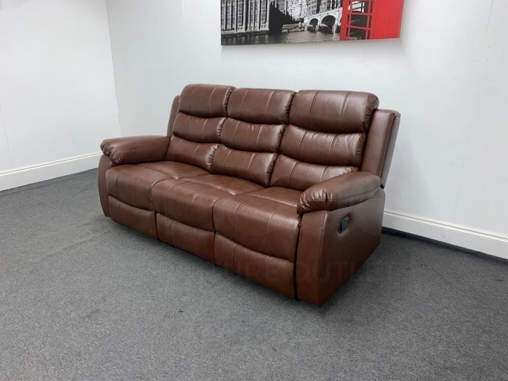 Lando Recliner Brown Leather 3 Seater Sofa - Drinks Tray Table - Image 6