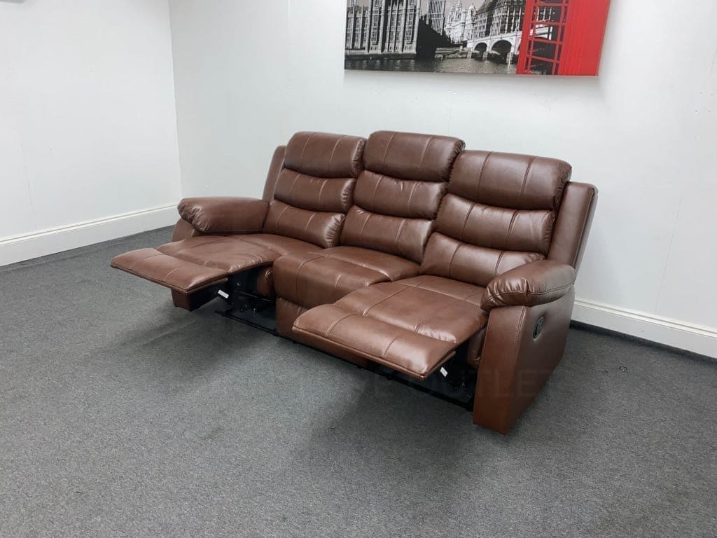 Lando Recliner Brown Leather 3 Seater Sofa - Drinks Tray Table - Image 9