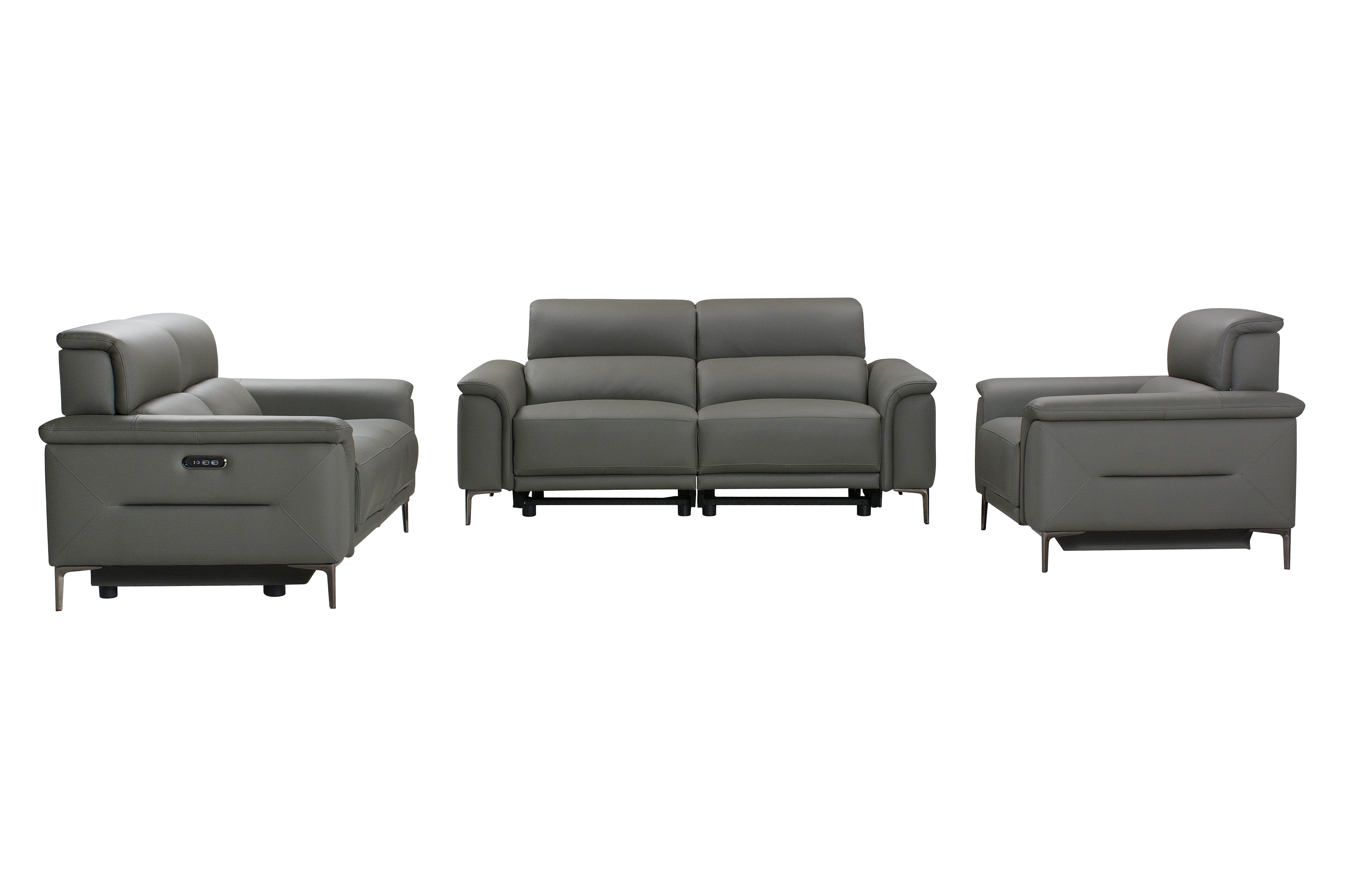 San Andreas Electric Recliner Grey Top Grain Leather Sofa Range With Power Headrests & USB Charging Ports - Image 6