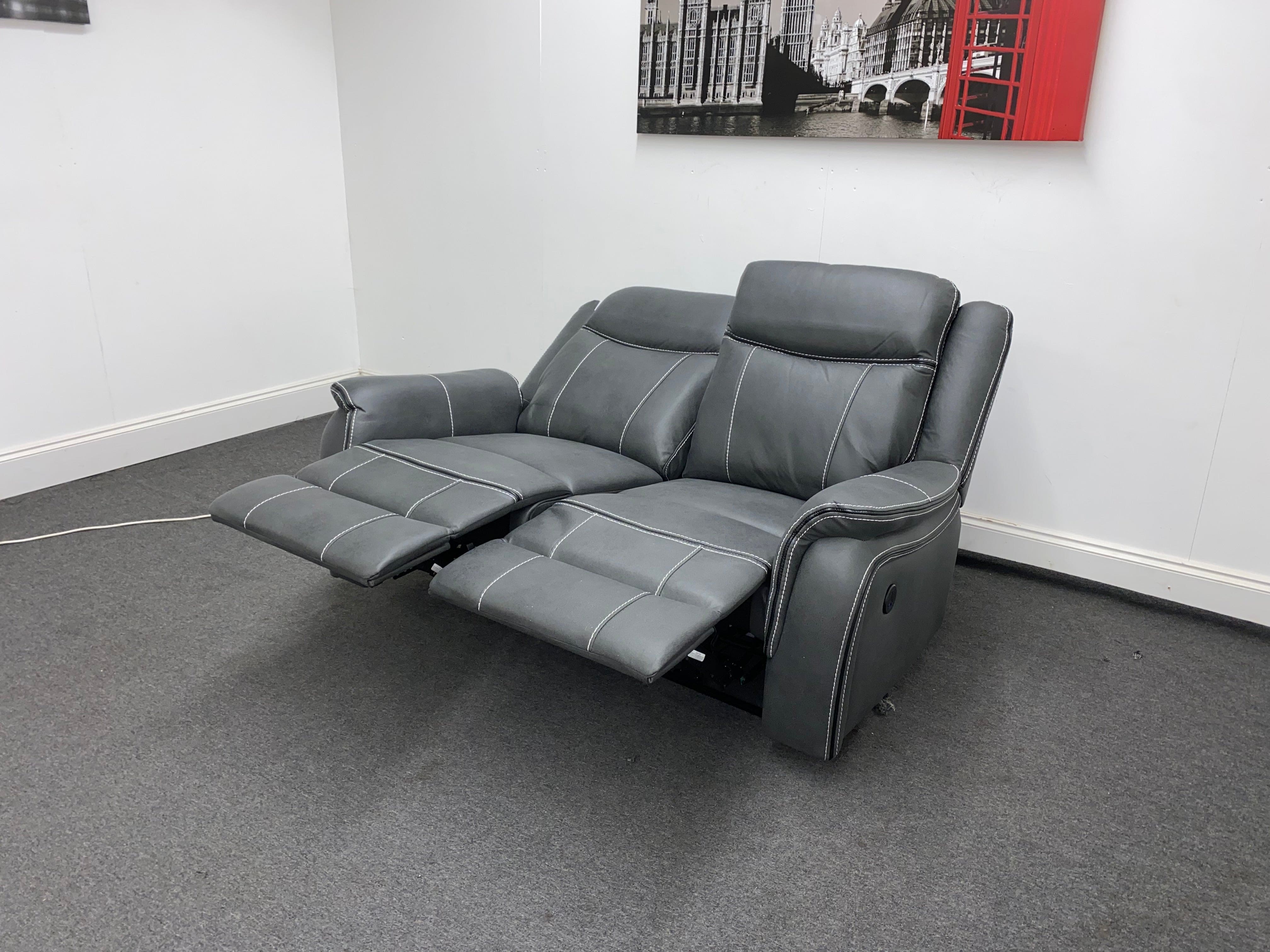 " Mason " Grey Microfibre Fabric 2 Seater Electric / Power Recliner Sofa Suite + USB Ports | Couch | - Image 12