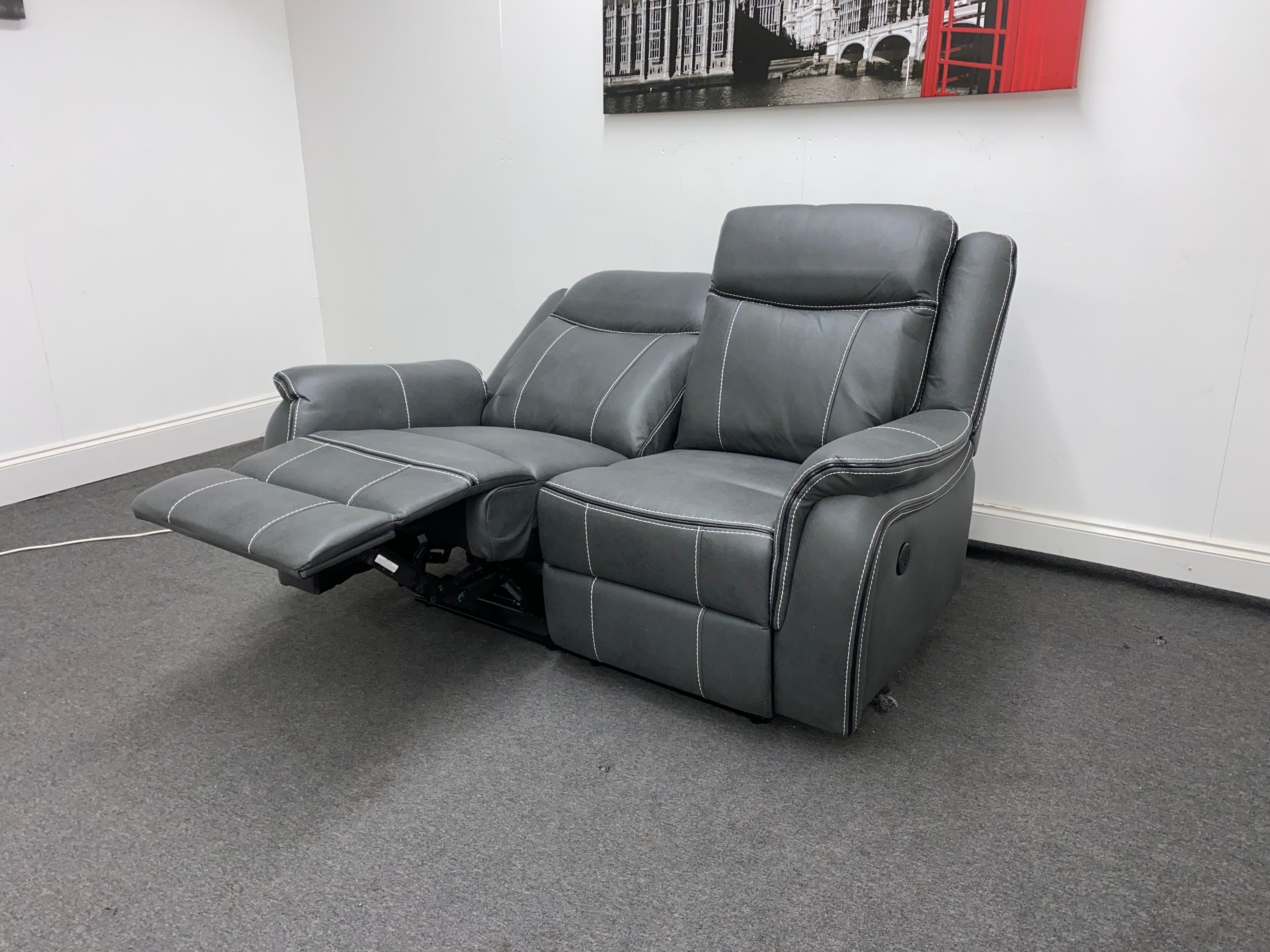" Mason " Grey Microfibre Fabric 2 Seater Electric / Power Recliner Sofa Suite + USB Ports | Couch | - Image 13