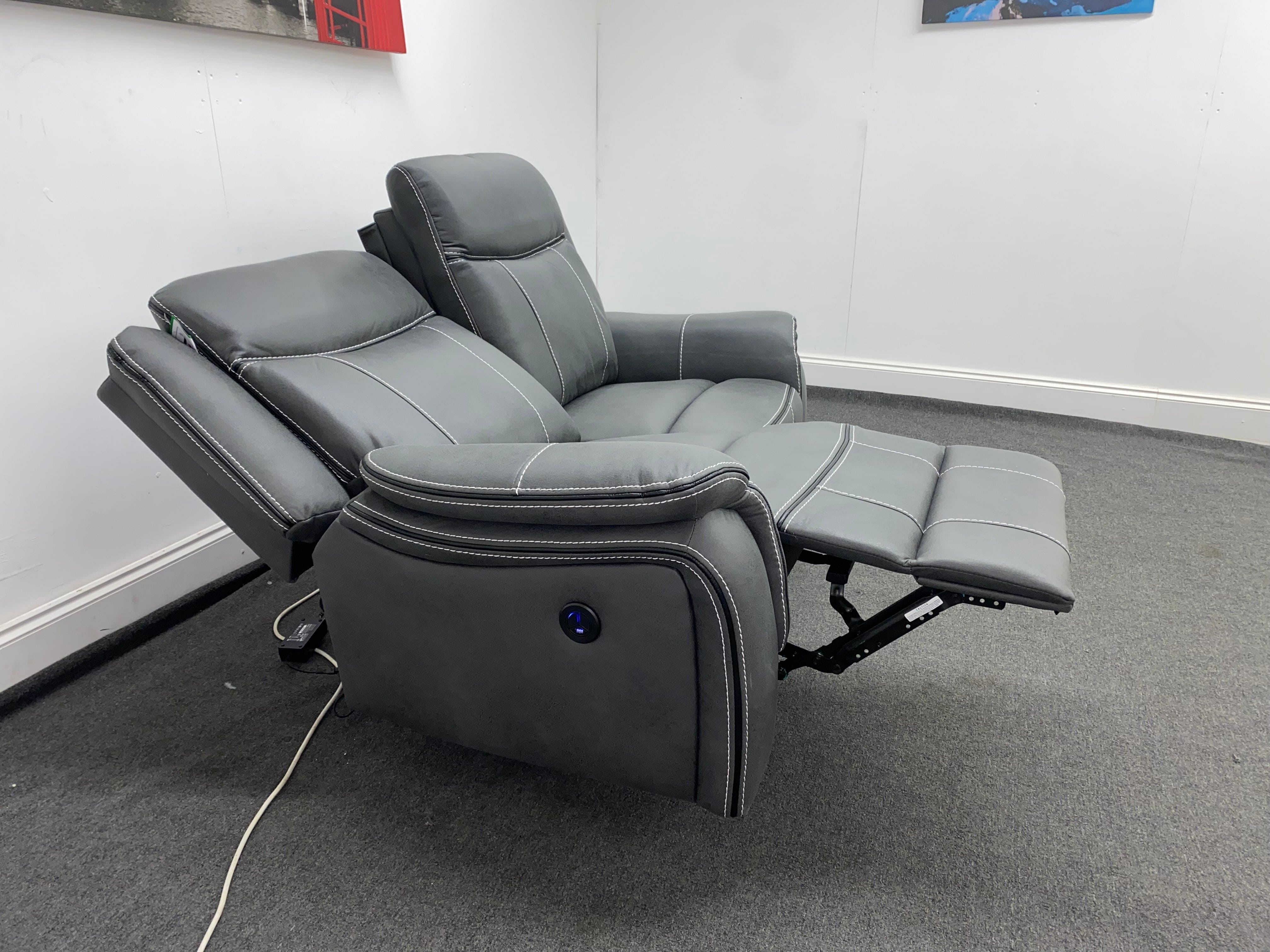 " Mason " Grey Microfibre Fabric 2 Seater Electric / Power Recliner Sofa Suite + USB Ports | Couch | - Image 14