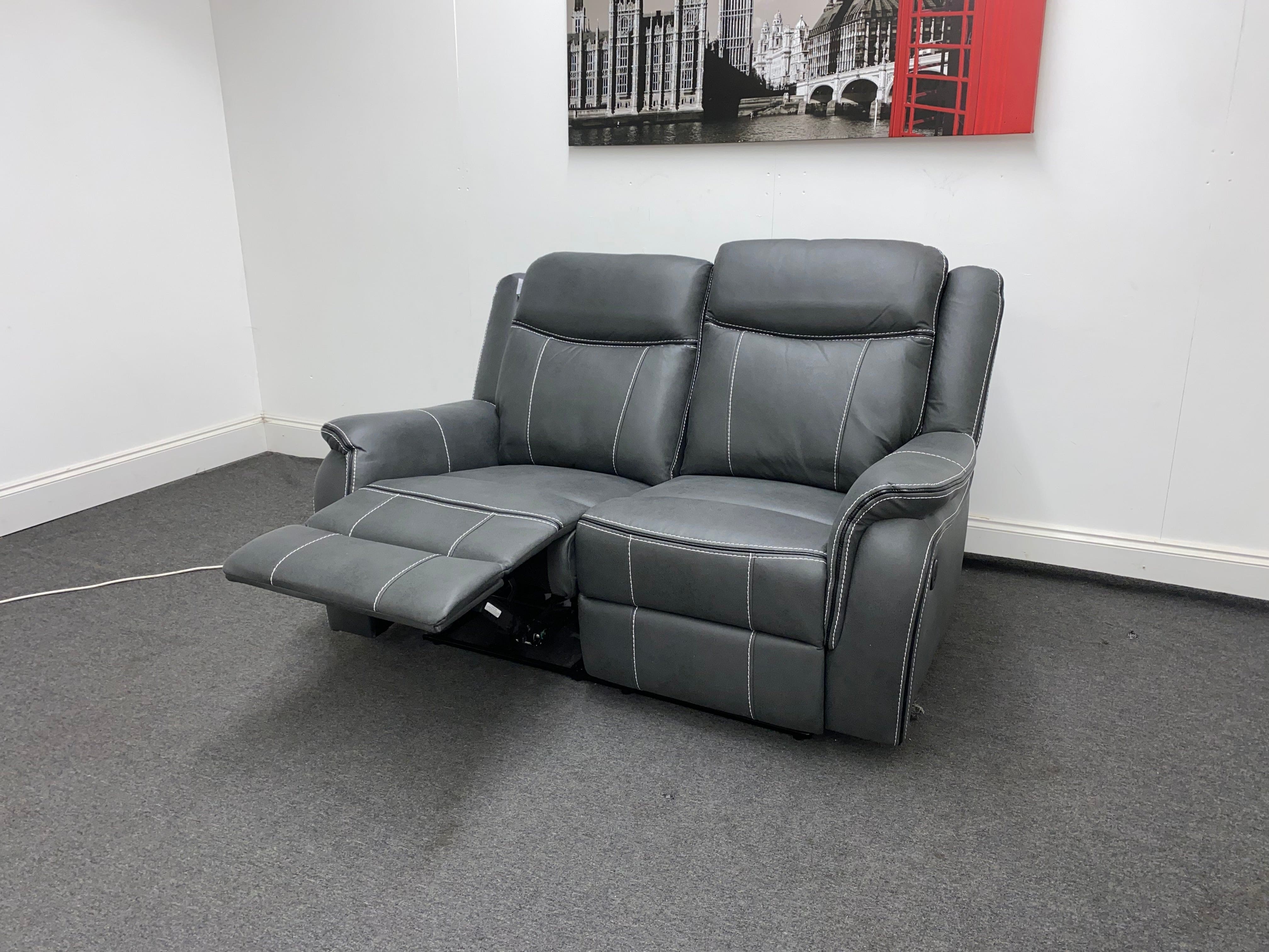 " Mason " Grey Microfibre Fabric 2 Seater Electric / Power Recliner Sofa Suite + USB Ports | Couch | - Image 2