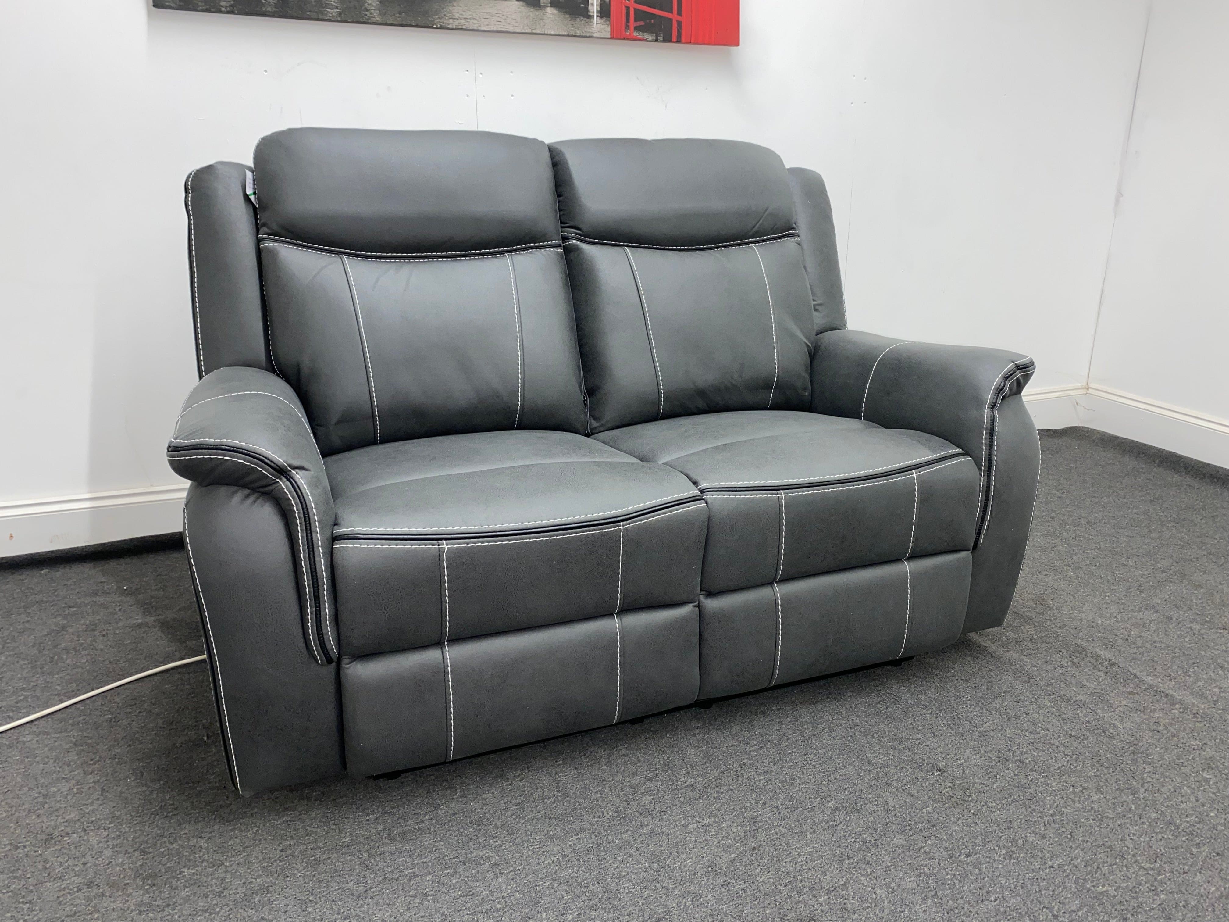 " Mason " Grey Microfibre Fabric 2 Seater Electric / Power Recliner Sofa Suite + USB Ports | Couch | - Image 3