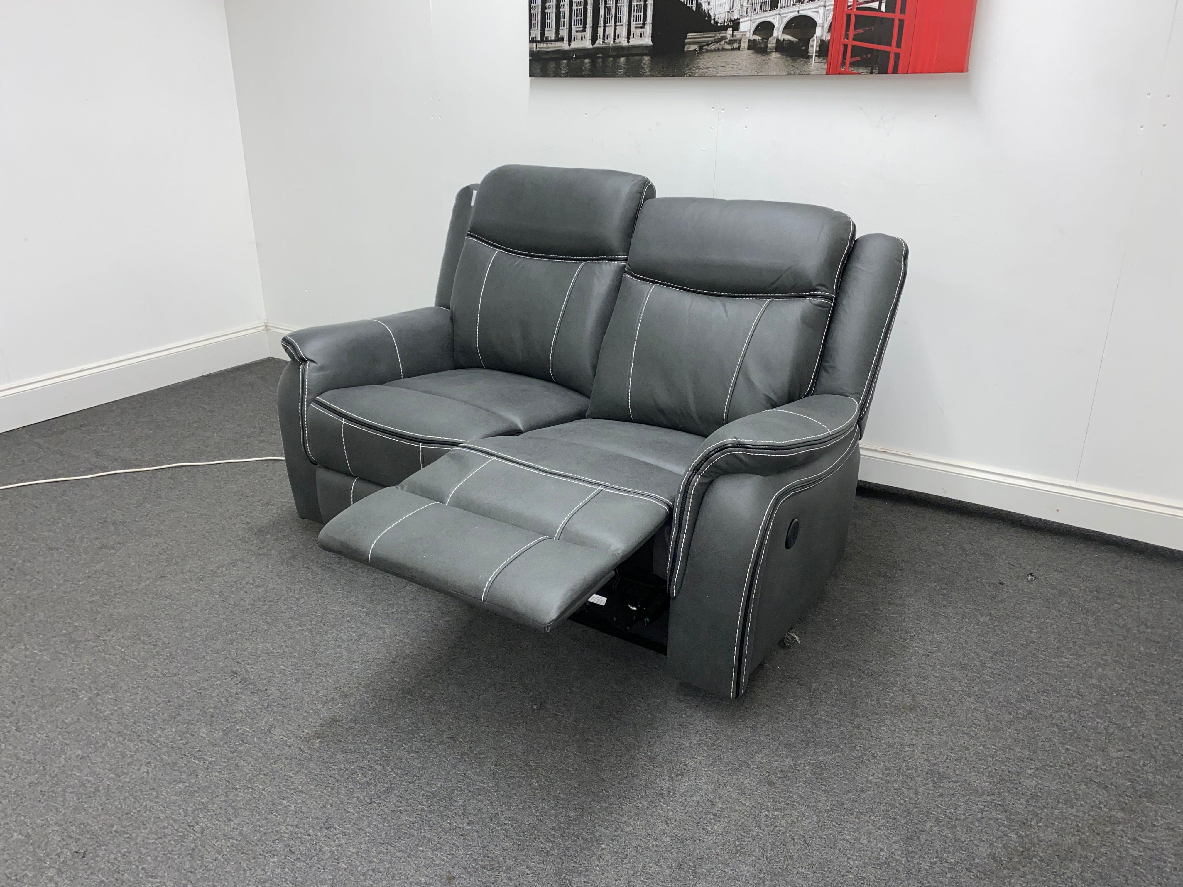 " Mason " Grey Microfibre Fabric 2 Seater Electric / Power Recliner Sofa Suite + USB Ports | Couch | - Image 4