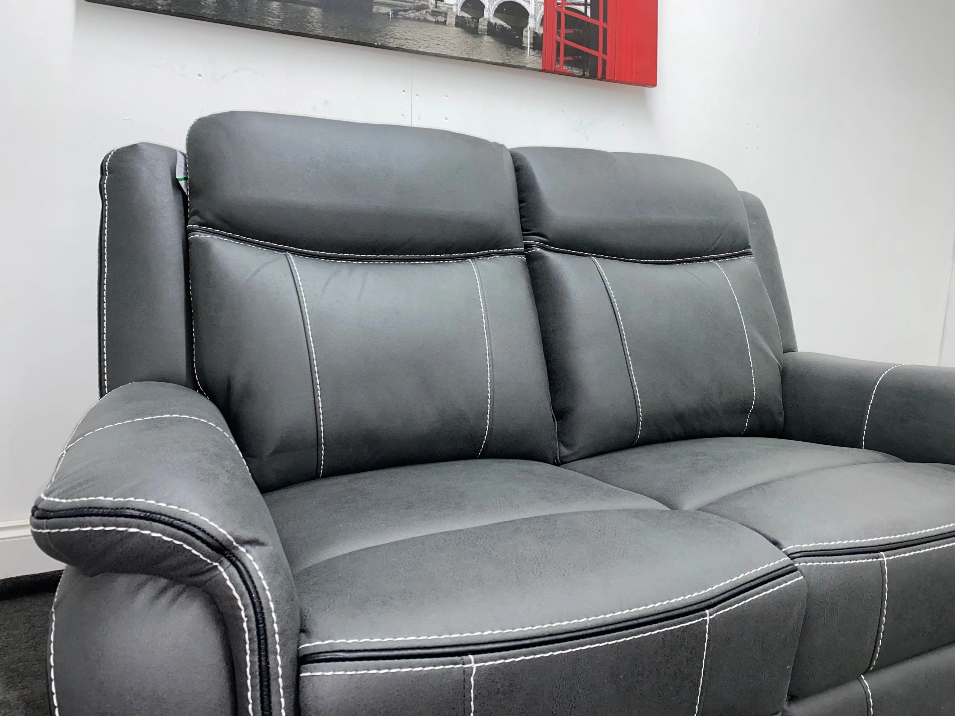 " Mason " Grey Microfibre Fabric 2 Seater Electric / Power Recliner Sofa Suite + USB Ports | Couch | - Image 7