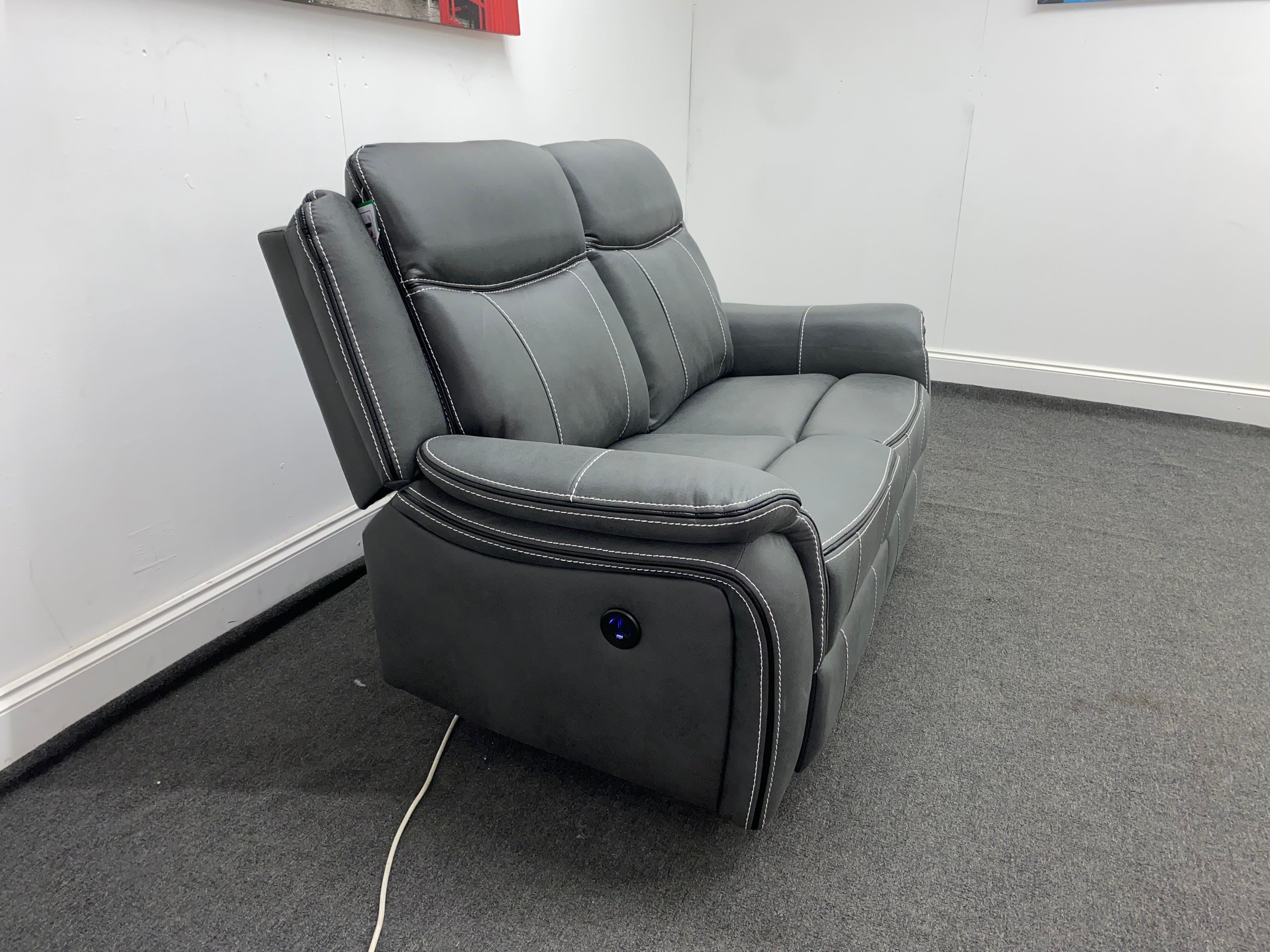 " Mason " Grey Microfibre Fabric 2 Seater Electric / Power Recliner Sofa Suite + USB Ports | Couch | - Image 8