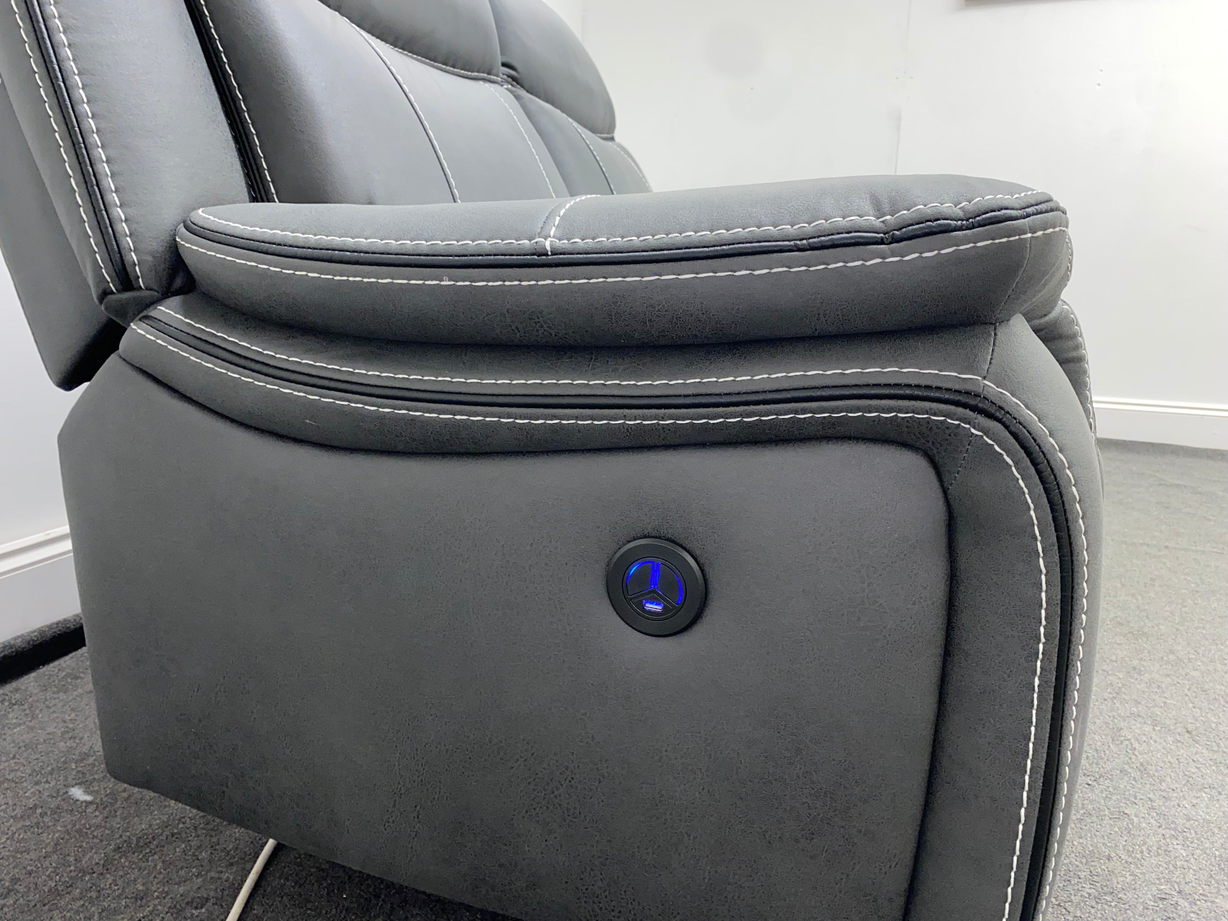 " Mason " Grey Water Resistant Microfibre Fabric 2 + 1 + 1 Seater Electric / Power Recliner Sofa Suite Set Complete With USB Ports | Couch | - Image 13