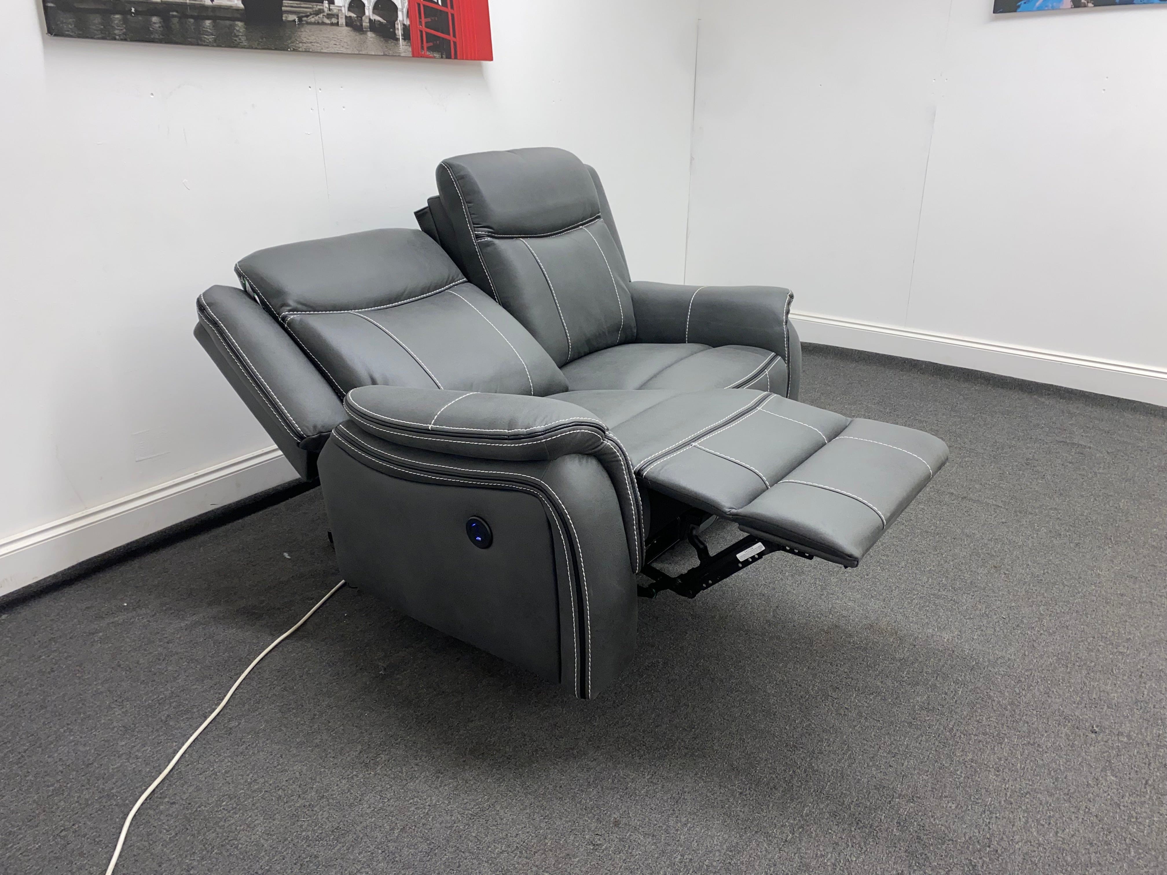 " Mason " Grey Water Resistant Microfibre Fabric 2 + 1 + 1 Seater Electric / Power Recliner Sofa Suite Set Complete With USB Ports | Couch | - Image 14