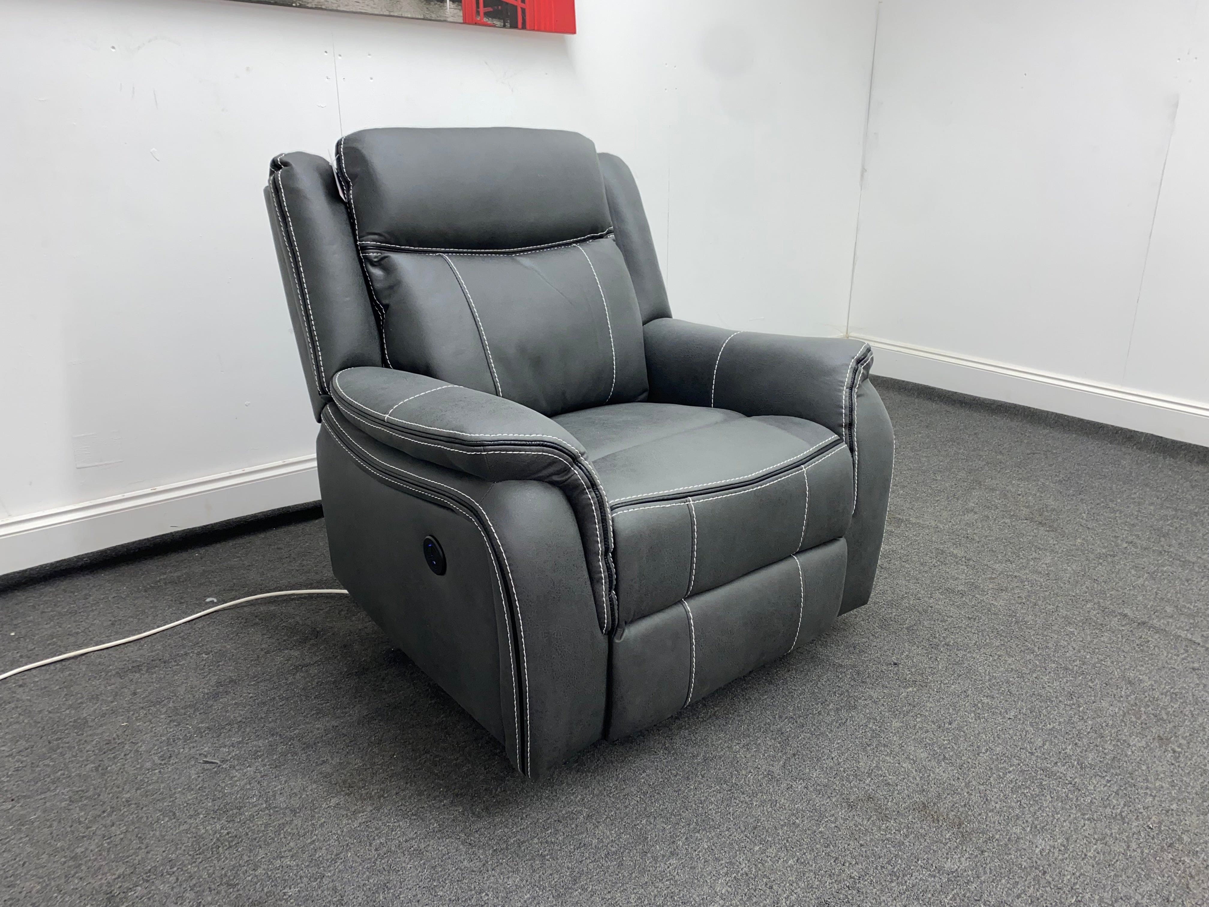 " Mason " Grey Water Resistant Microfibre Fabric 2 + 1 + 1 Seater Electric / Power Recliner Sofa Suite Set Complete With USB Ports | Couch | - Image 15
