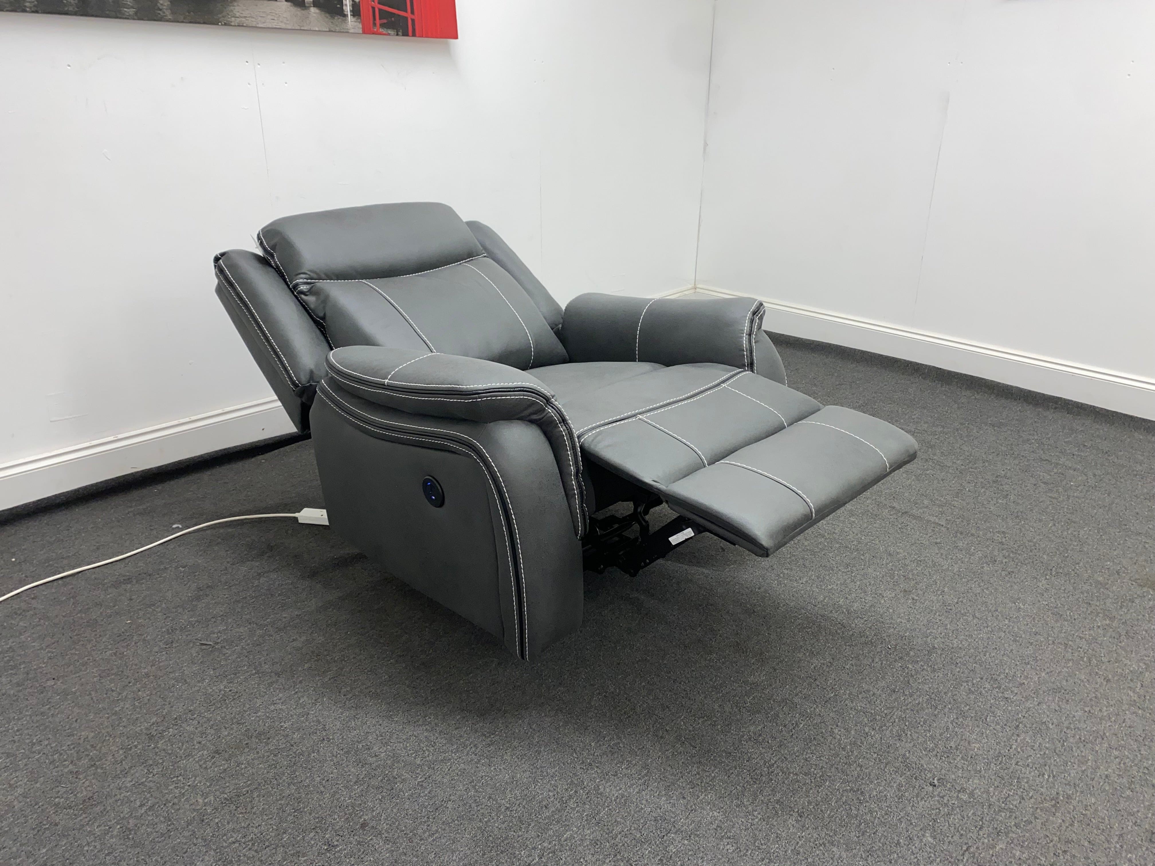 " Mason " Grey Water Resistant Microfibre Fabric 2 + 1 + 1 Seater Electric / Power Recliner Sofa Suite Set Complete With USB Ports | Couch | - Image 16