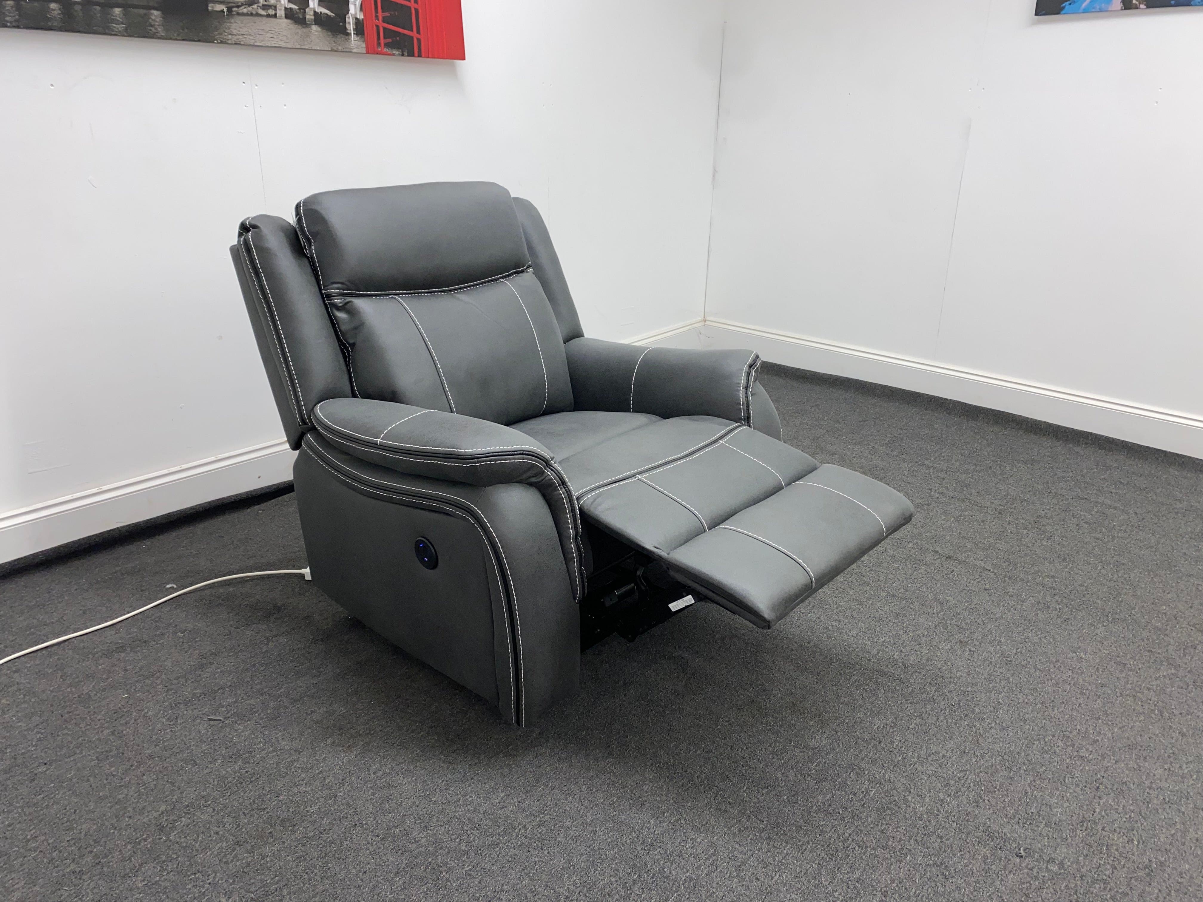 " Mason " Grey Water Resistant Microfibre Fabric 2 + 1 + 1 Seater Electric / Power Recliner Sofa Suite Set Complete With USB Ports | Couch | - Image 5