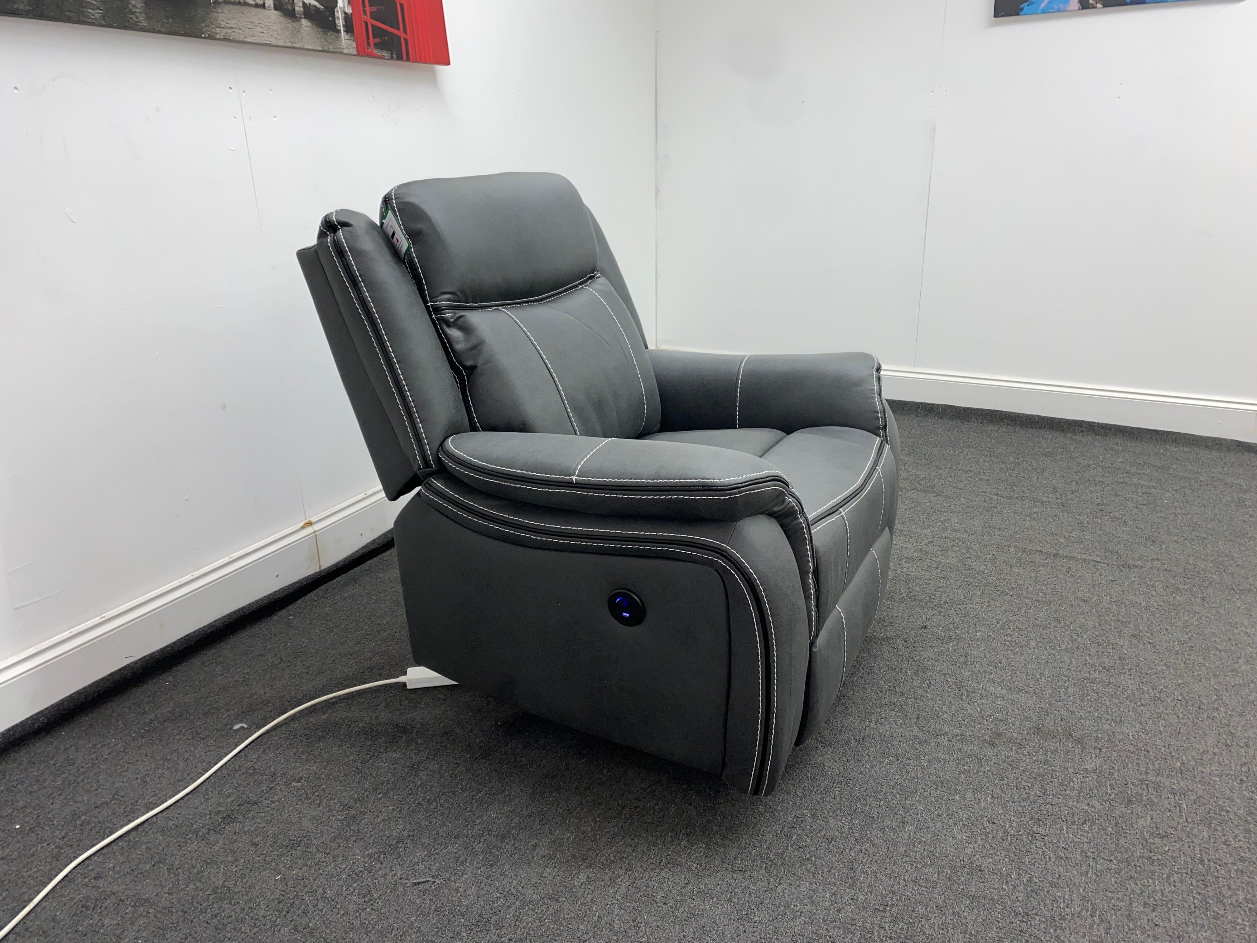 " Mason " Grey Microfibre Fabric Armchair Electric / Power Recliner Sofa + USB Ports - Image 3