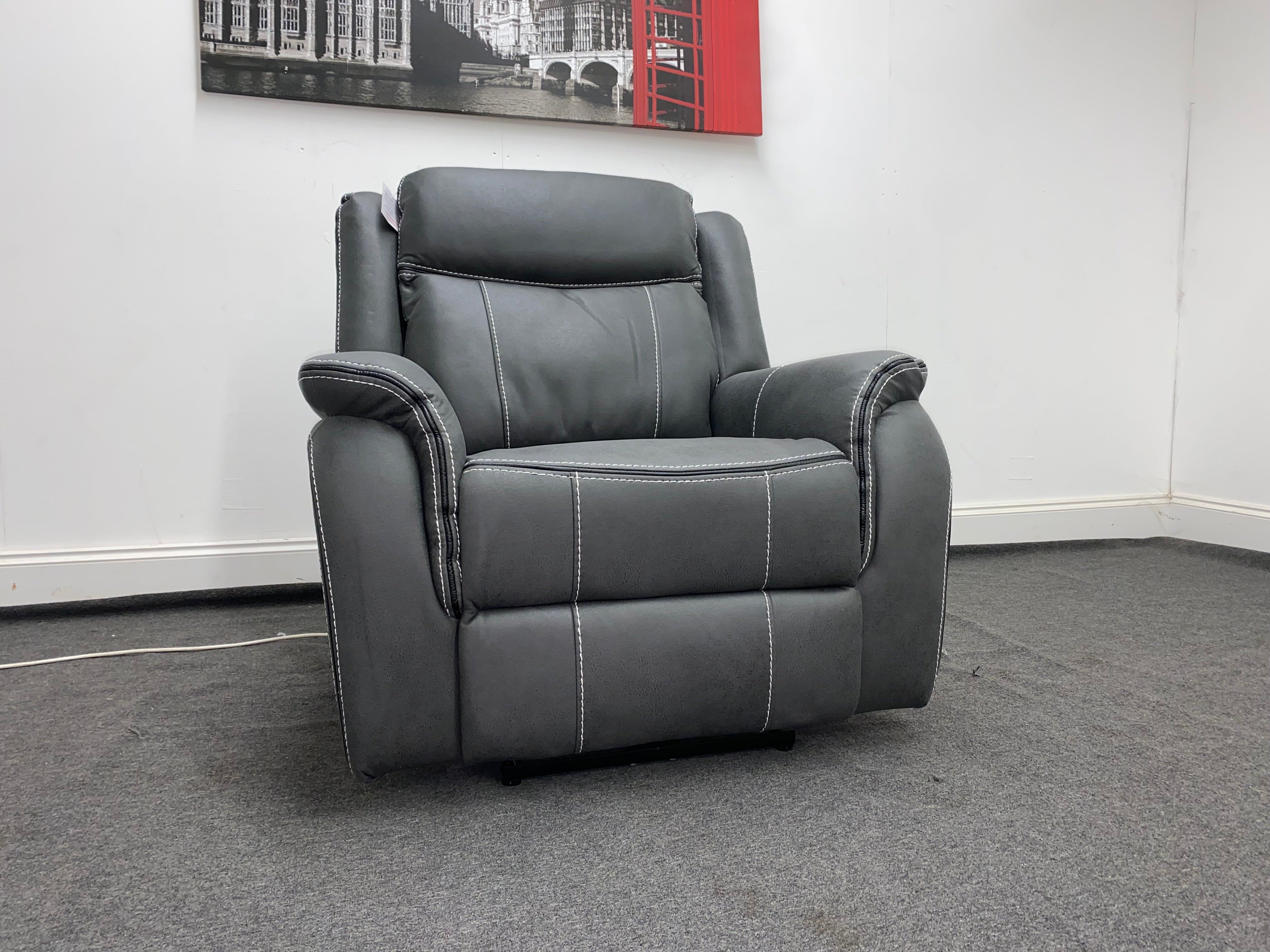 " Mason " Grey Microfibre Fabric Armchair Electric / Power Recliner Sofa + USB Ports - Image 5