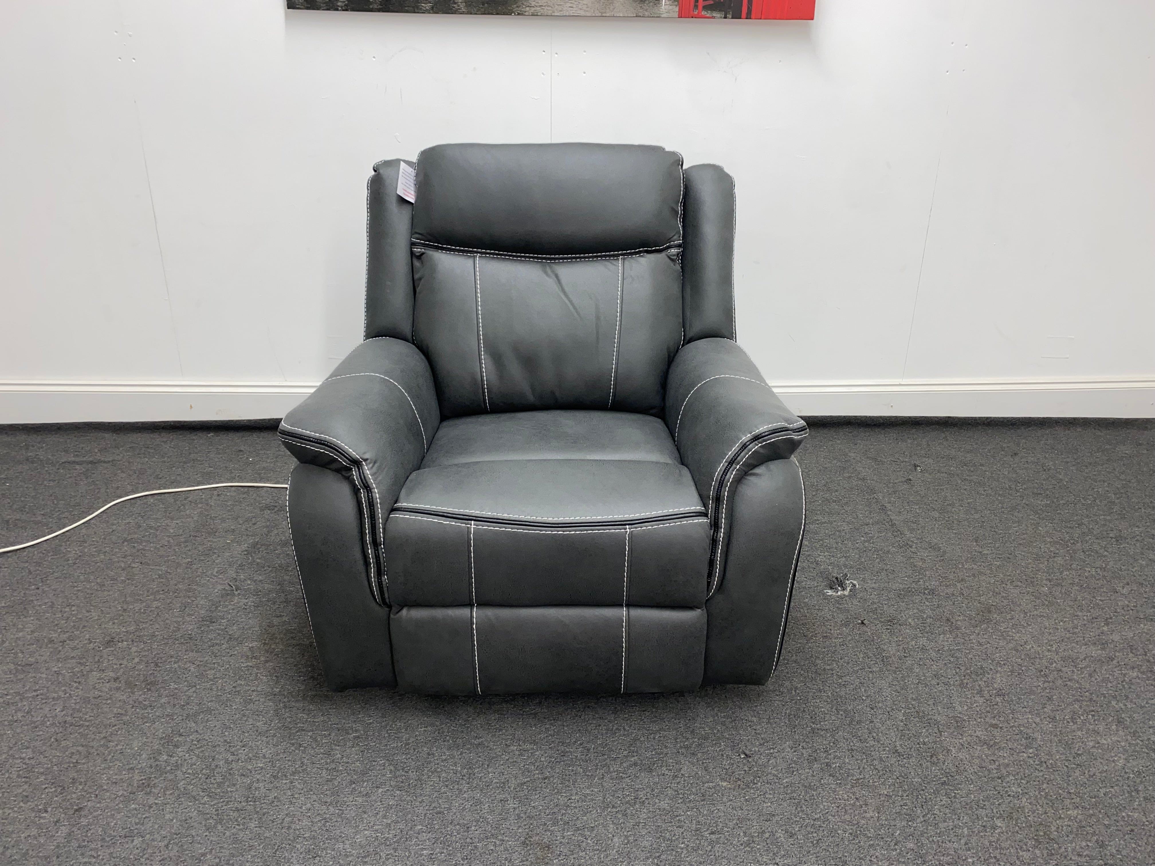 " Mason " Grey Microfibre Fabric Armchair Electric / Power Recliner Sofa + USB Ports - Image 6