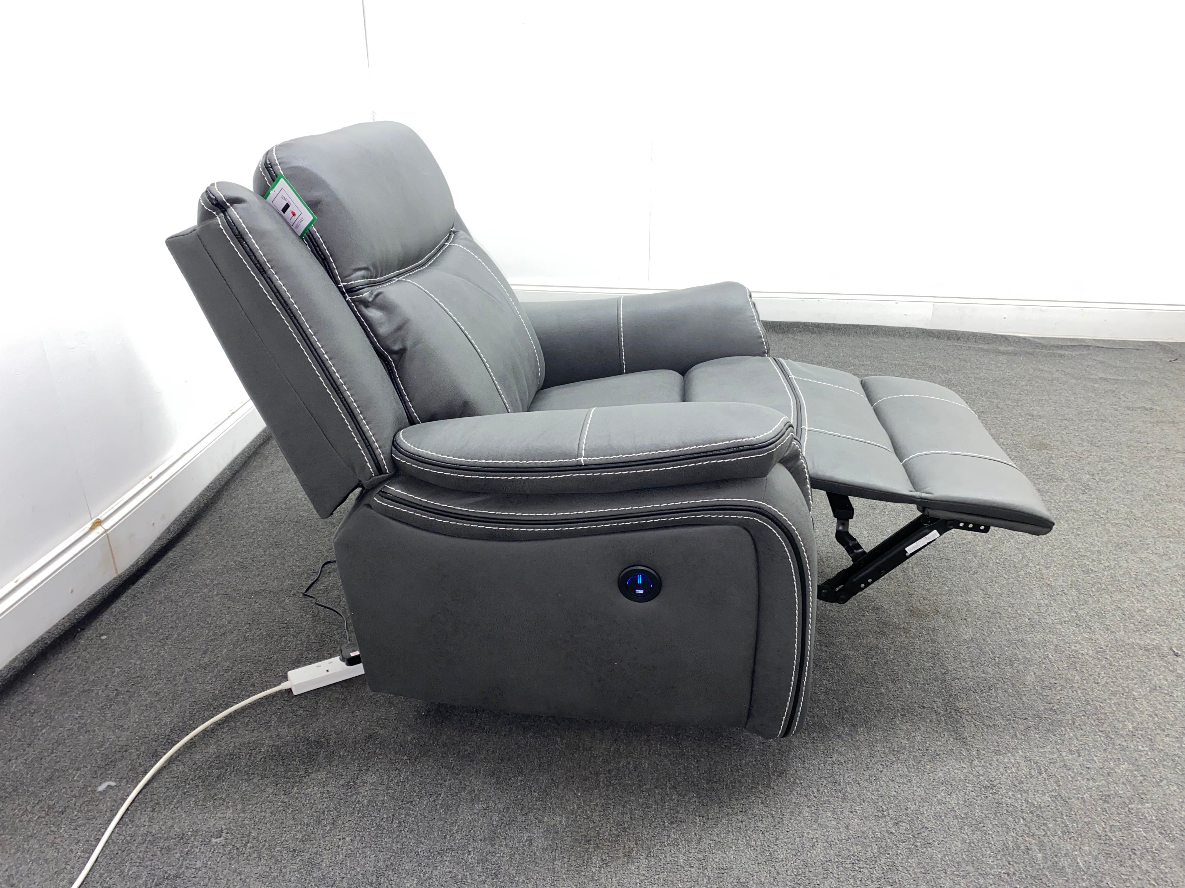 " Mason " Grey Microfibre Fabric Armchair Electric / Power Recliner Sofa + USB Ports - Image 7