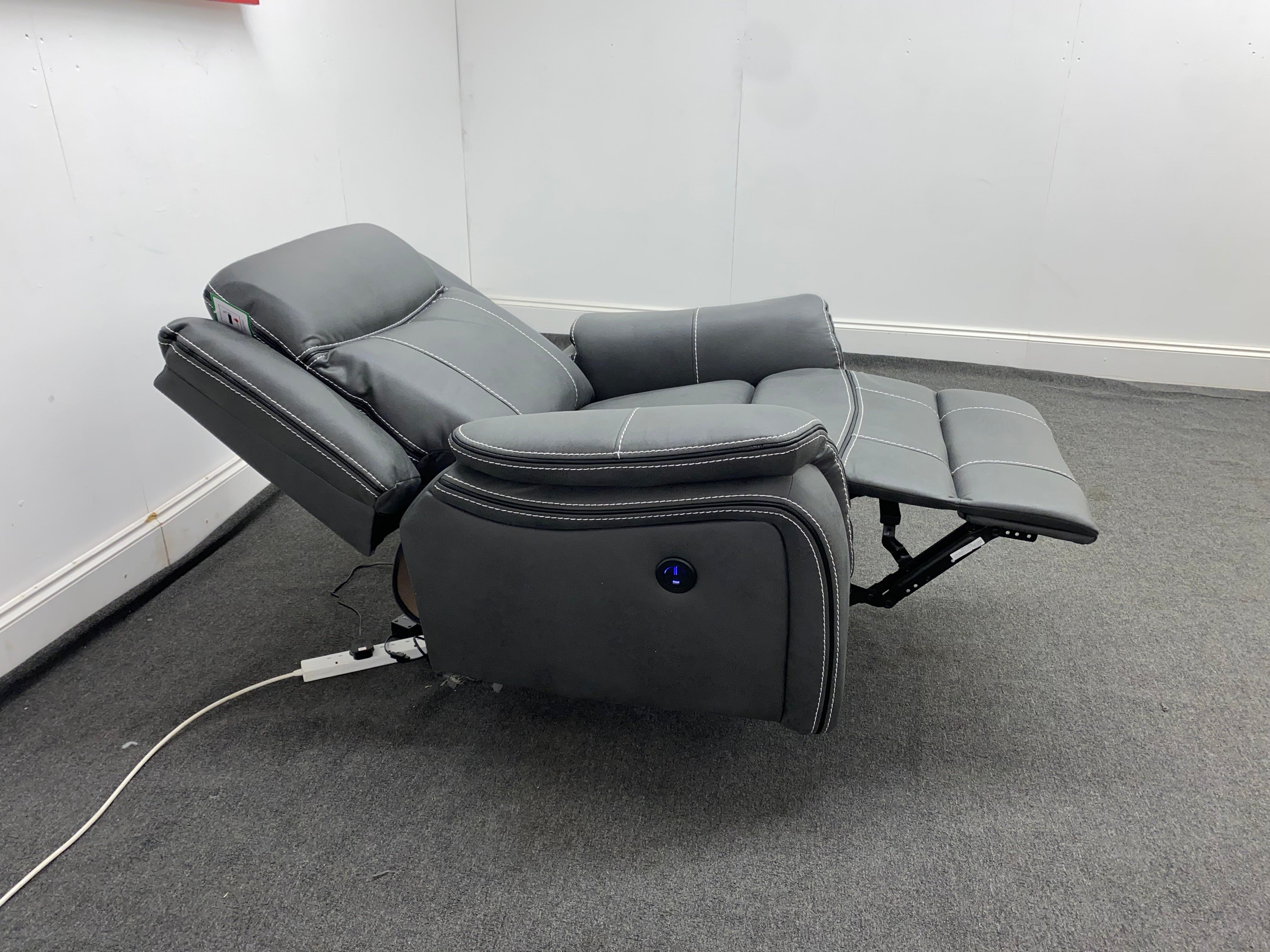 " Mason " Grey Microfibre Fabric Armchair Electric / Power Recliner Sofa + USB Ports - Image 9