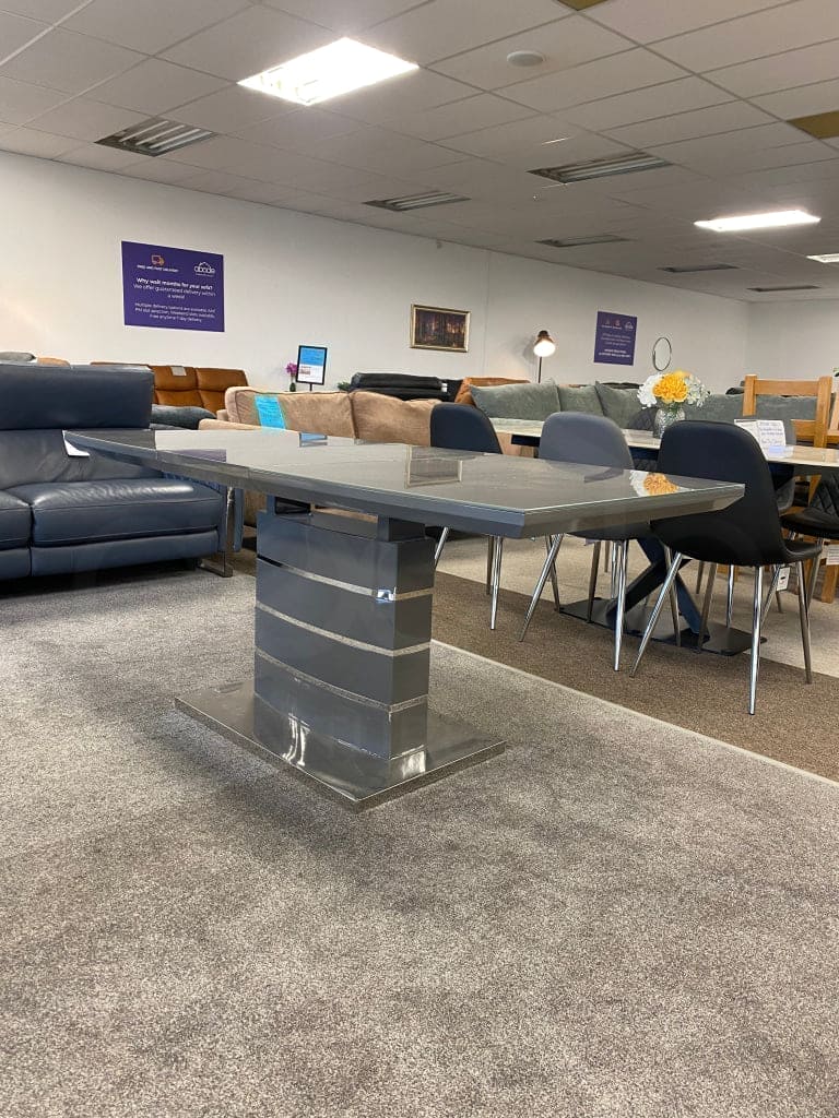 This Whole Dining Set - Grey Extending Glass Top Dining Table ( 140CM - 180CM )+ 6 Grey Leather Chairs - Image 4